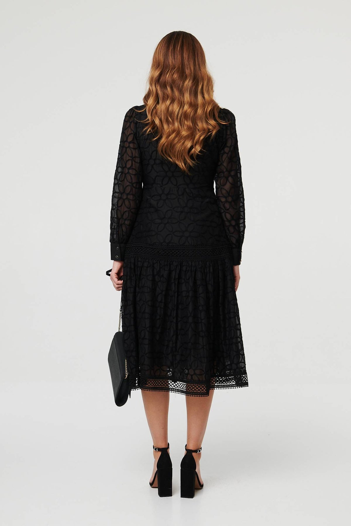 Embroidered Lace Long Sleeve Midi Dress Styled View 2