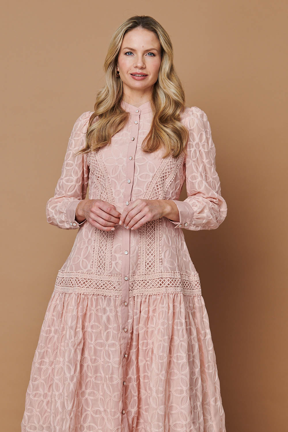 Embroidered Lace Long Sleeve Midi Dress Back View