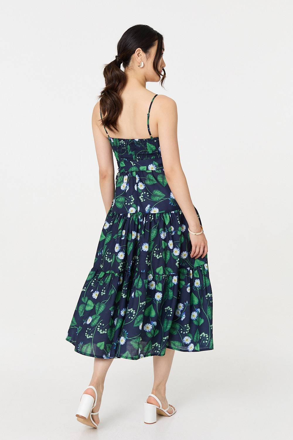 Floral Sleeveless Tie Waist Midi Dress Detail View