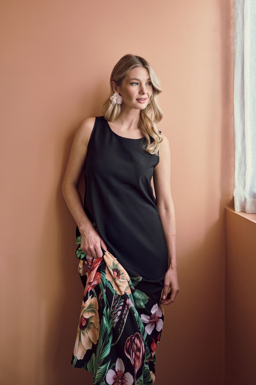 Tropical Floral Sleeveless Midi Dress Back View