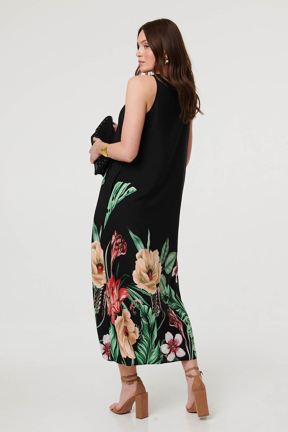 Tropical Floral Sleeveless Midi Dress Front View 2