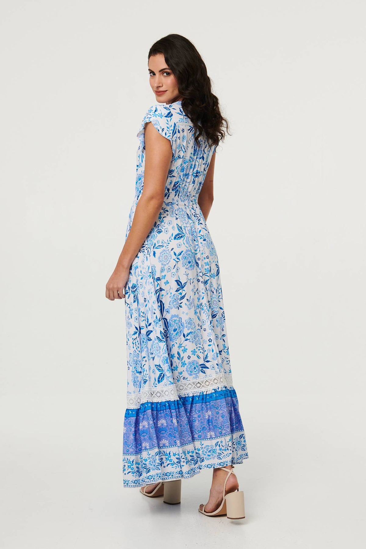 Floral Border Cap Sleeve Maxi Dress Side View