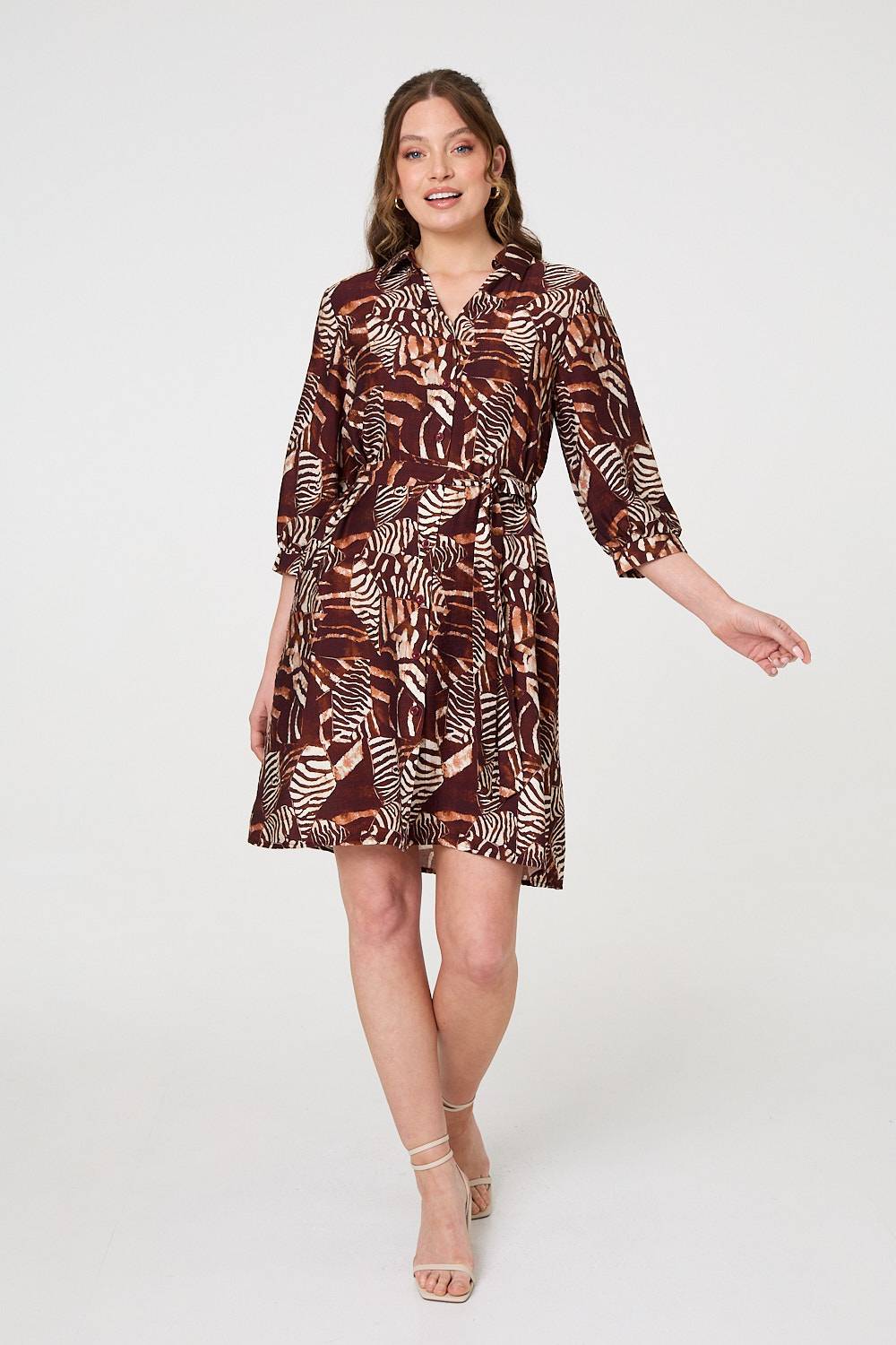Animal Print Tie Waist Shirt Short Dress Back View