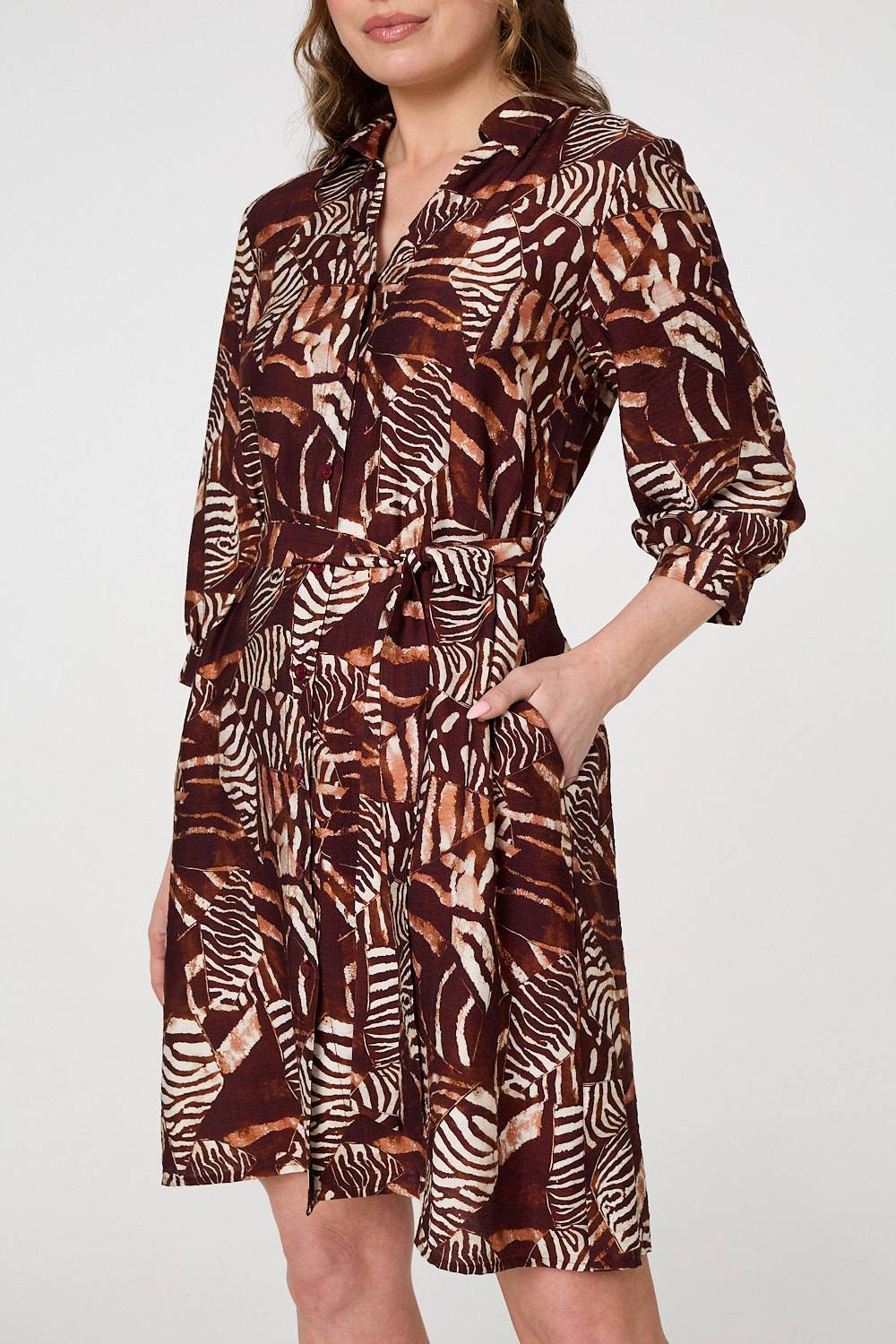 Animal Print Tie Waist Shirt Short Dress Styled View