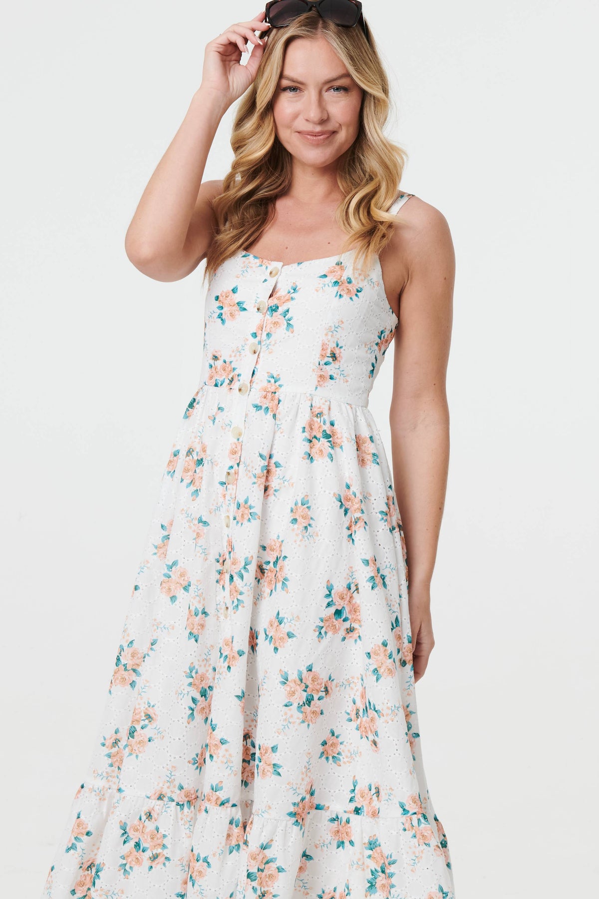 Floral A-Line Cami Strap Midi Dress Full Length View