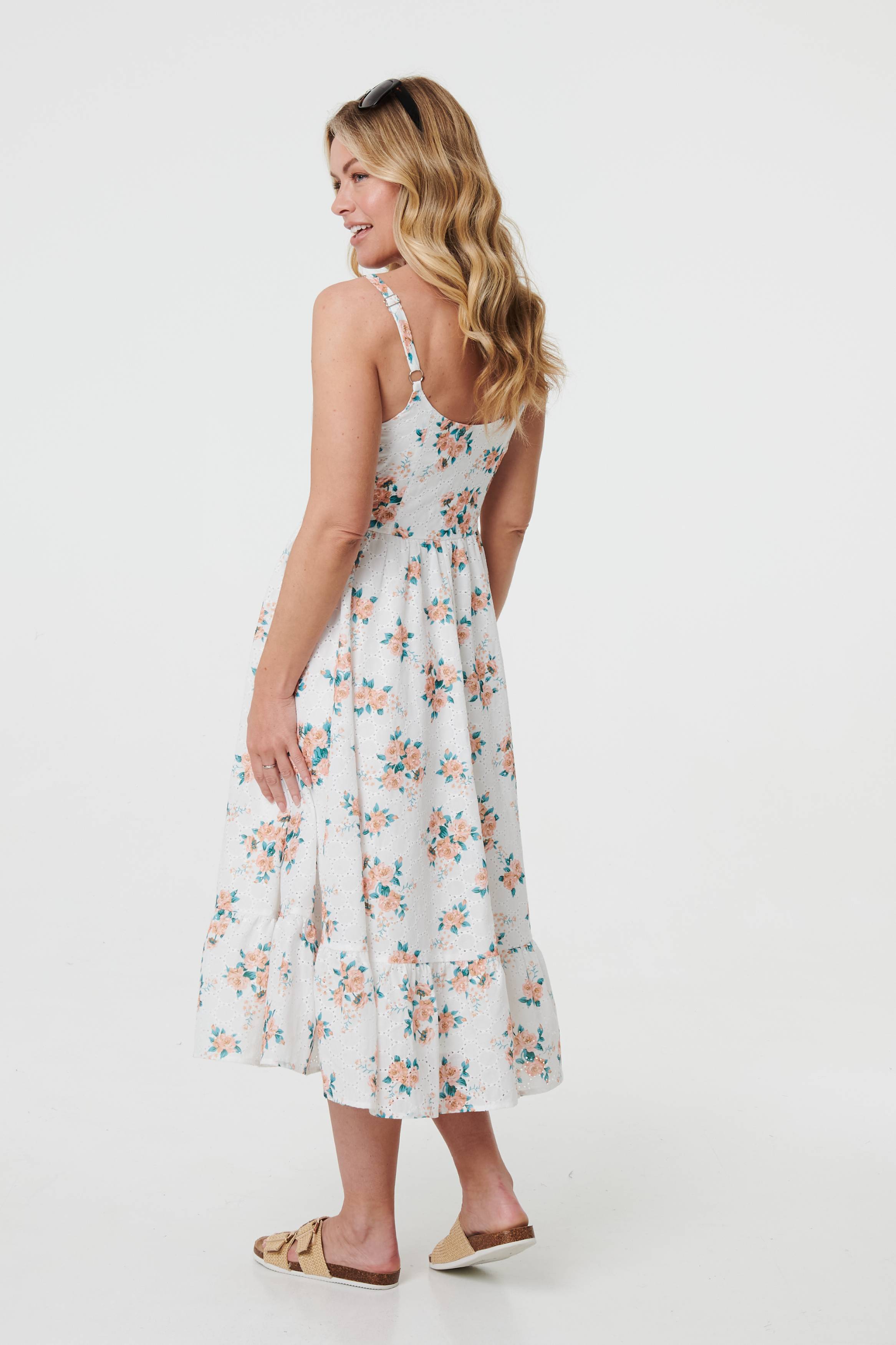 Floral A-Line Cami Strap Midi Dress Detail View