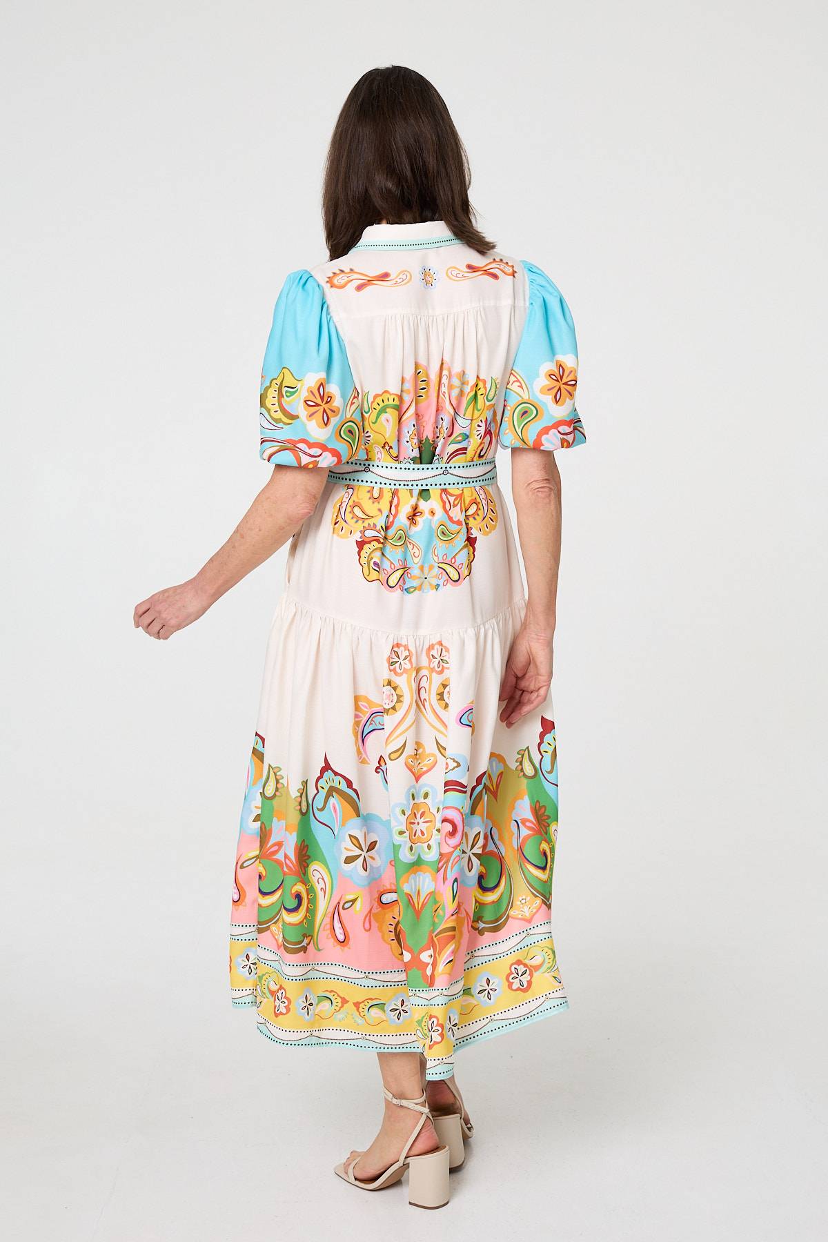 Abstract Border Tie Waist Midi Dress Detail View