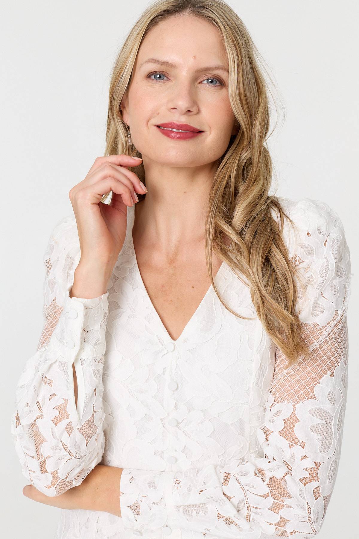 Floral Lace Layer Long Sleeve Maxi Dress Styled View 2