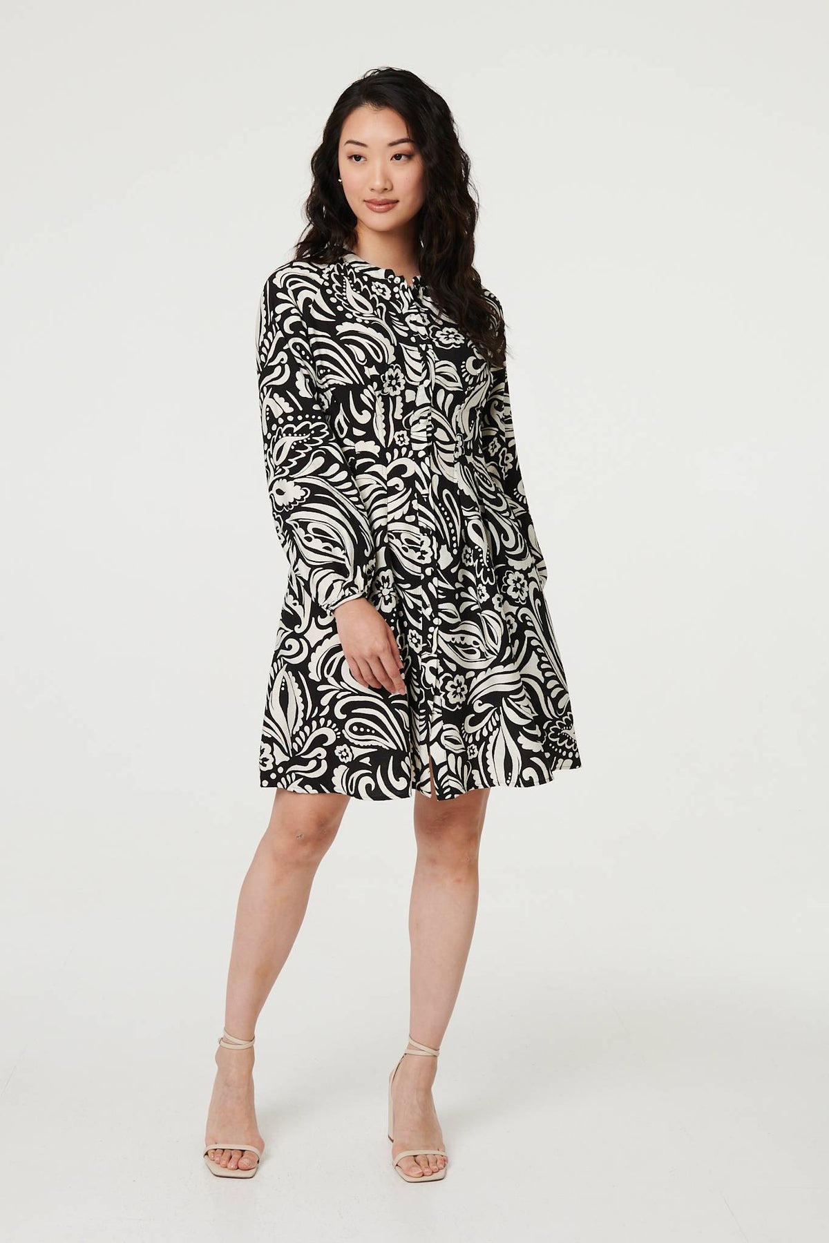 Printed Long Sleeve Knee Length Dress Back View