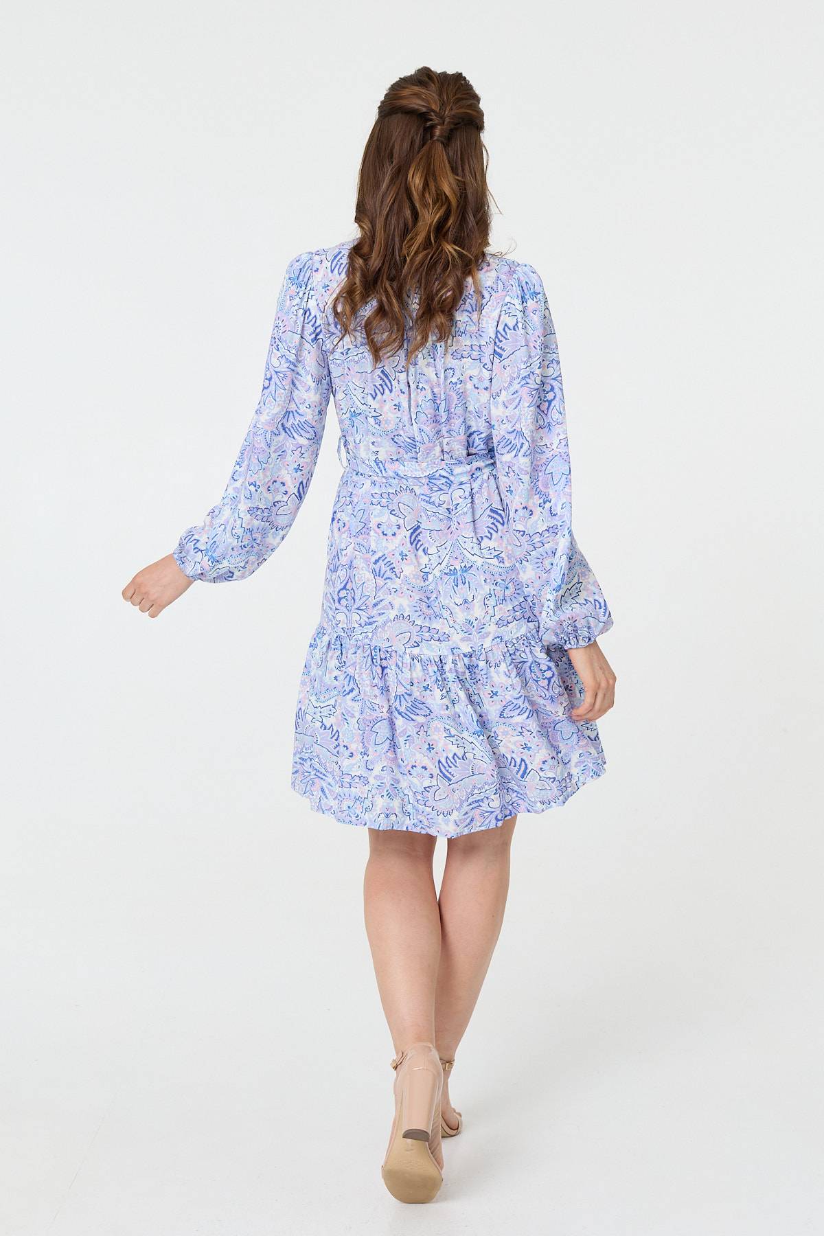Printed High Neck Short Shirt Dress Detail View