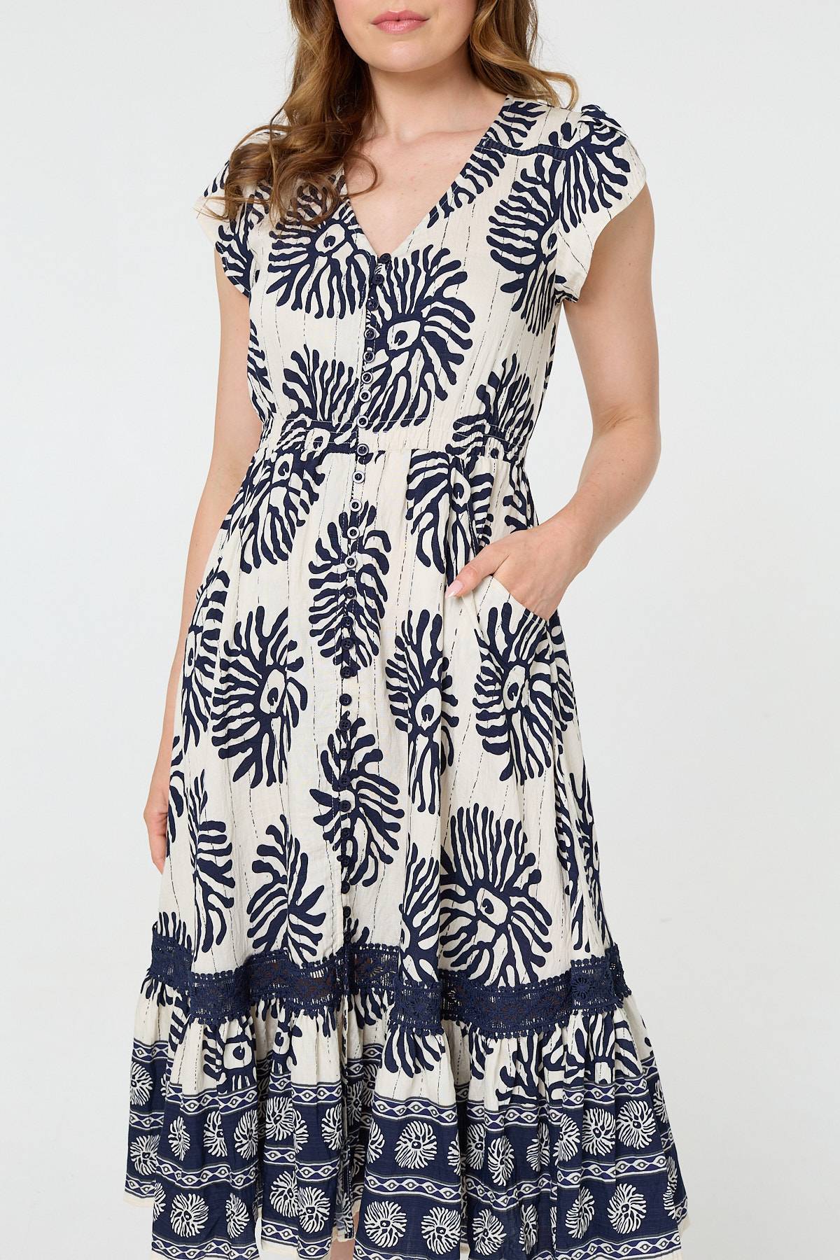 Floral Cap Sleeve Lace Midi Dress Detail View