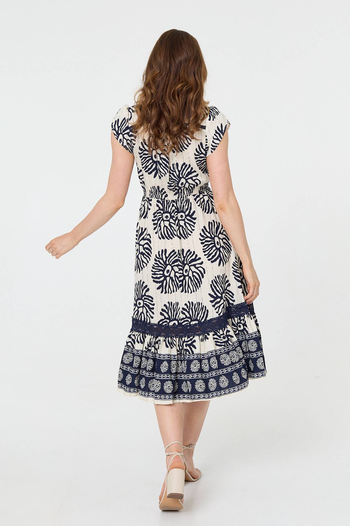Floral Cap Sleeve Lace Midi Dress Side View