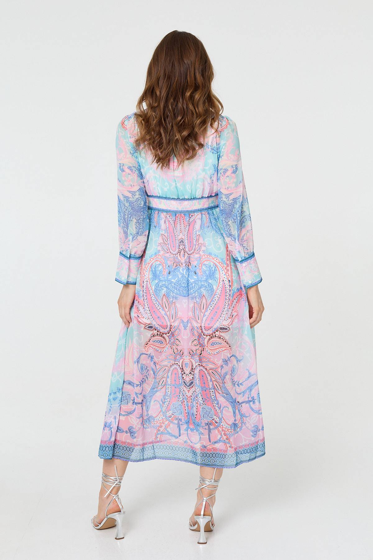 Border Print Layered Empire Maxi Dress Detail View