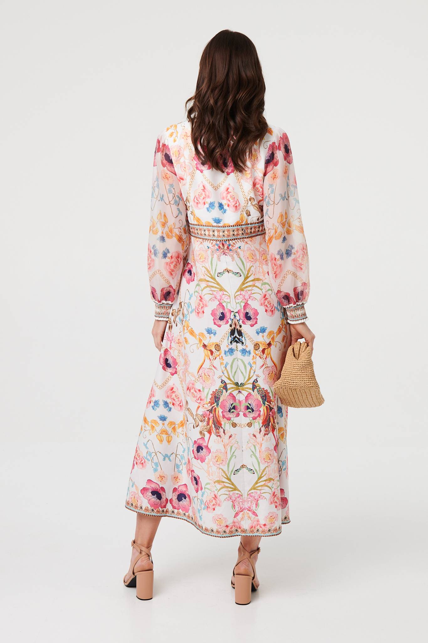 Floral Border Print V-Neck Maxi Dress Detail View