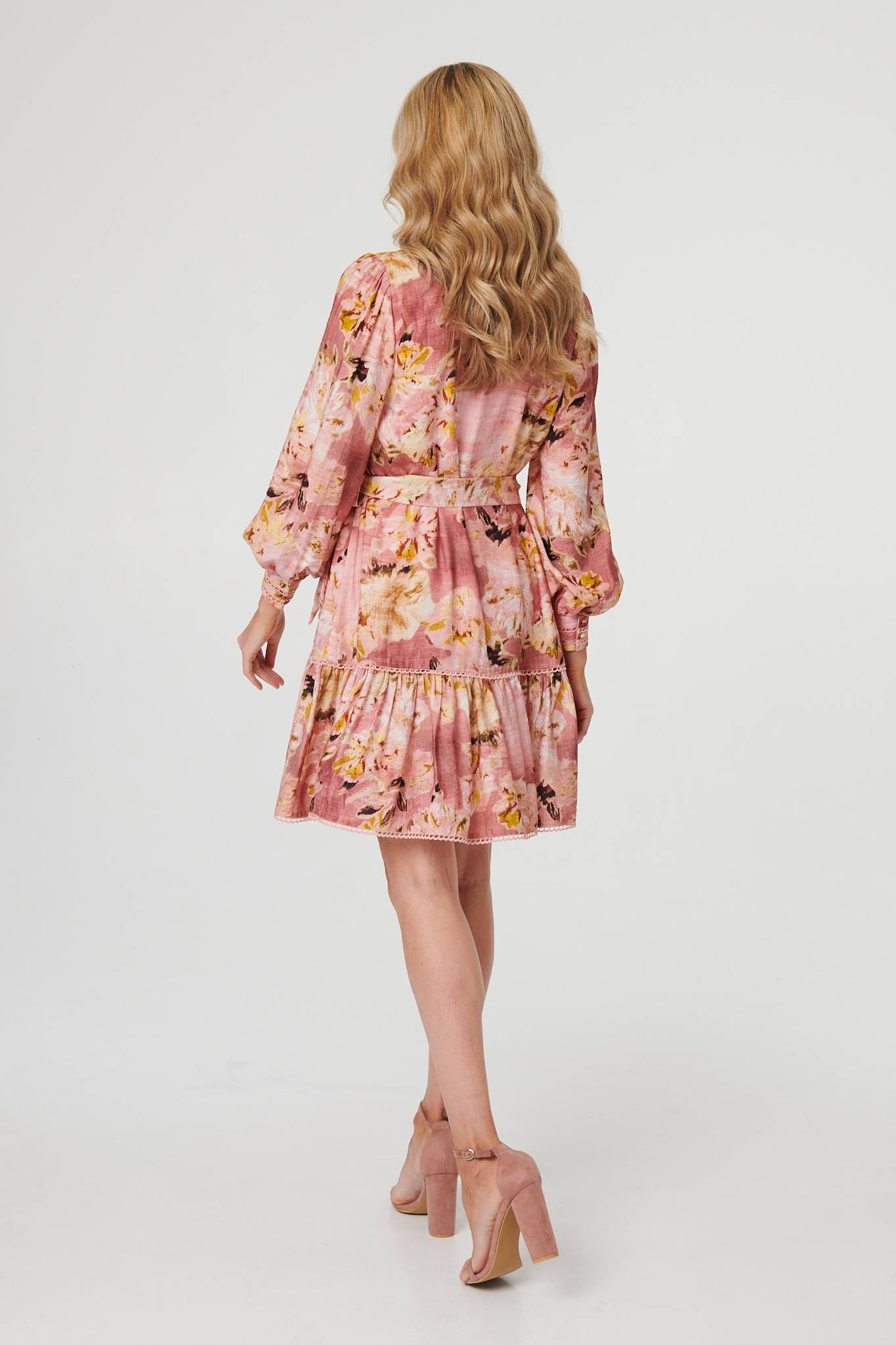 Floral Long Sleeve Short Shirt Dress Detail View