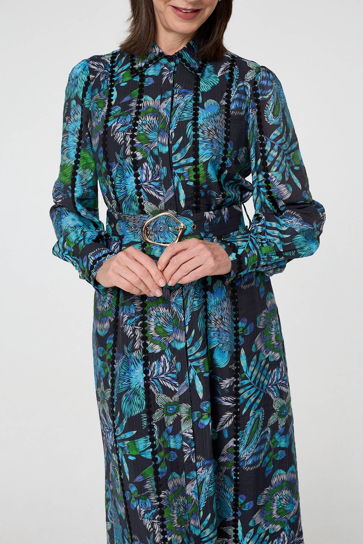 Printed Embellished Belted Maxi Dress Styled View