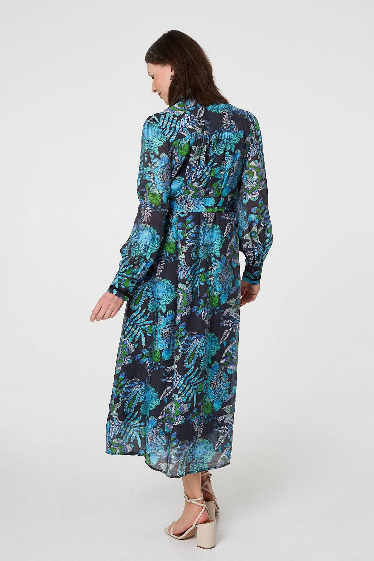 Printed Embellished Belted Maxi Dress Detail View