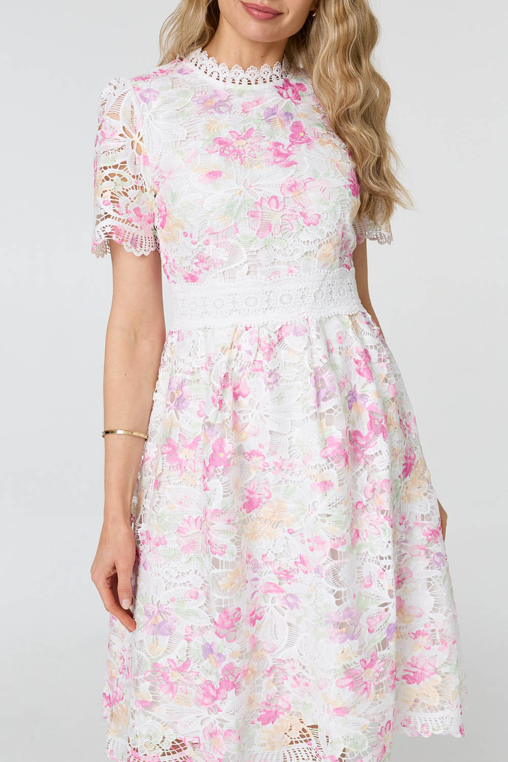 Lace Short Sleeve Knee Length Dress Styled View