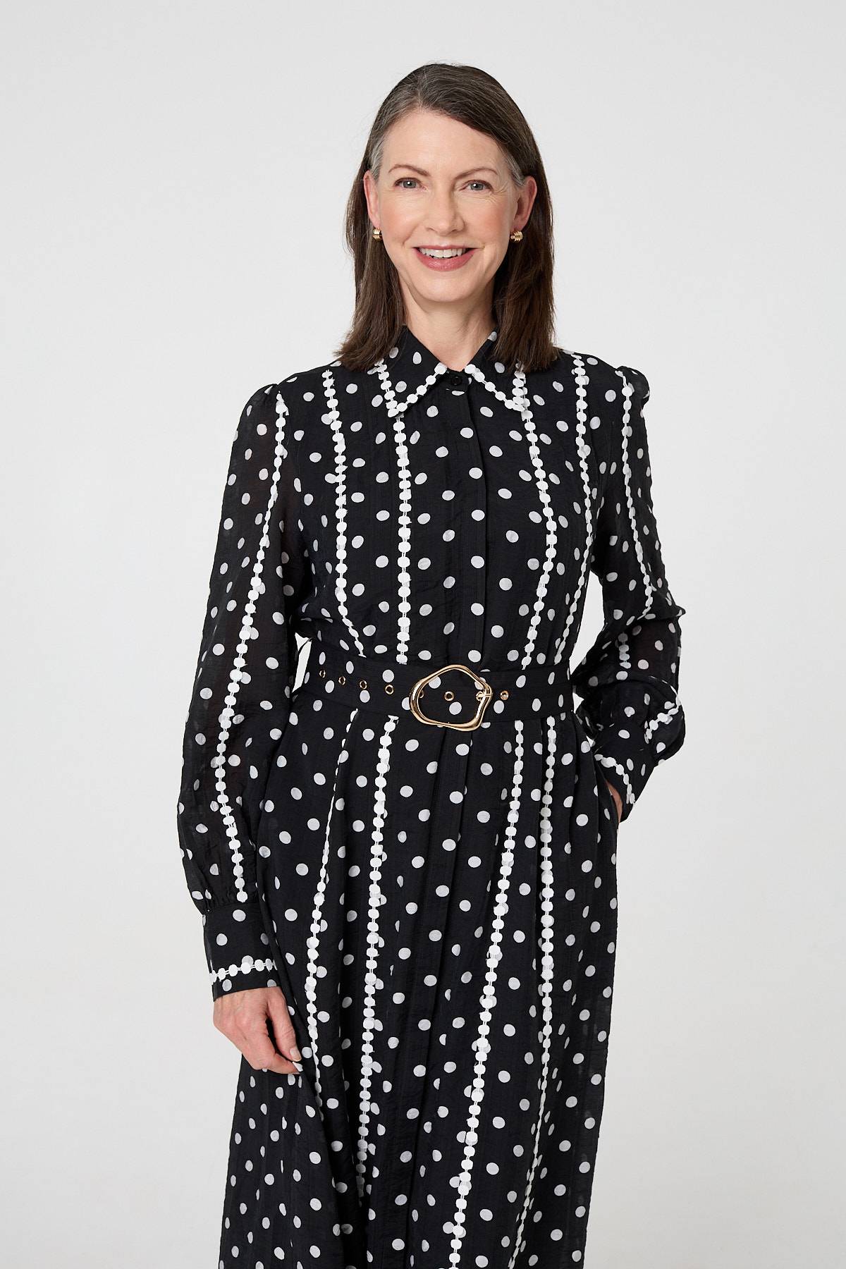 Polka Dot Belted Maxi Shirt Dress Back View