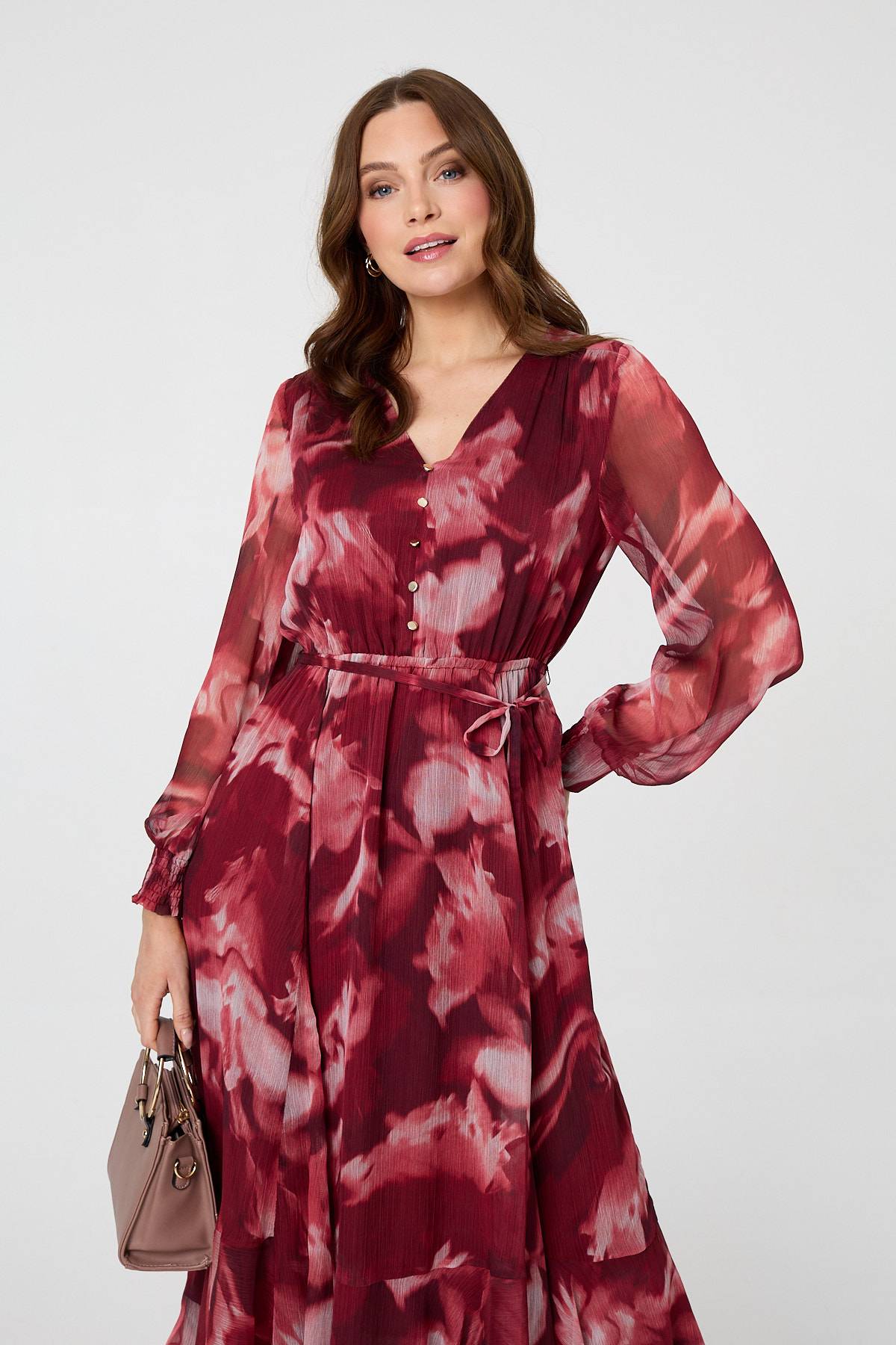 Abstract Floral Semi Sheer Midi Dress Back View