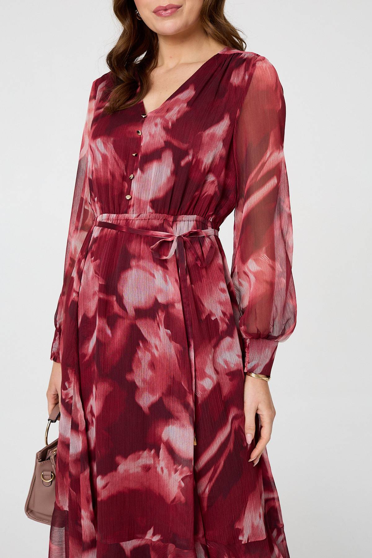Abstract Floral Semi Sheer Midi Dress Styled View