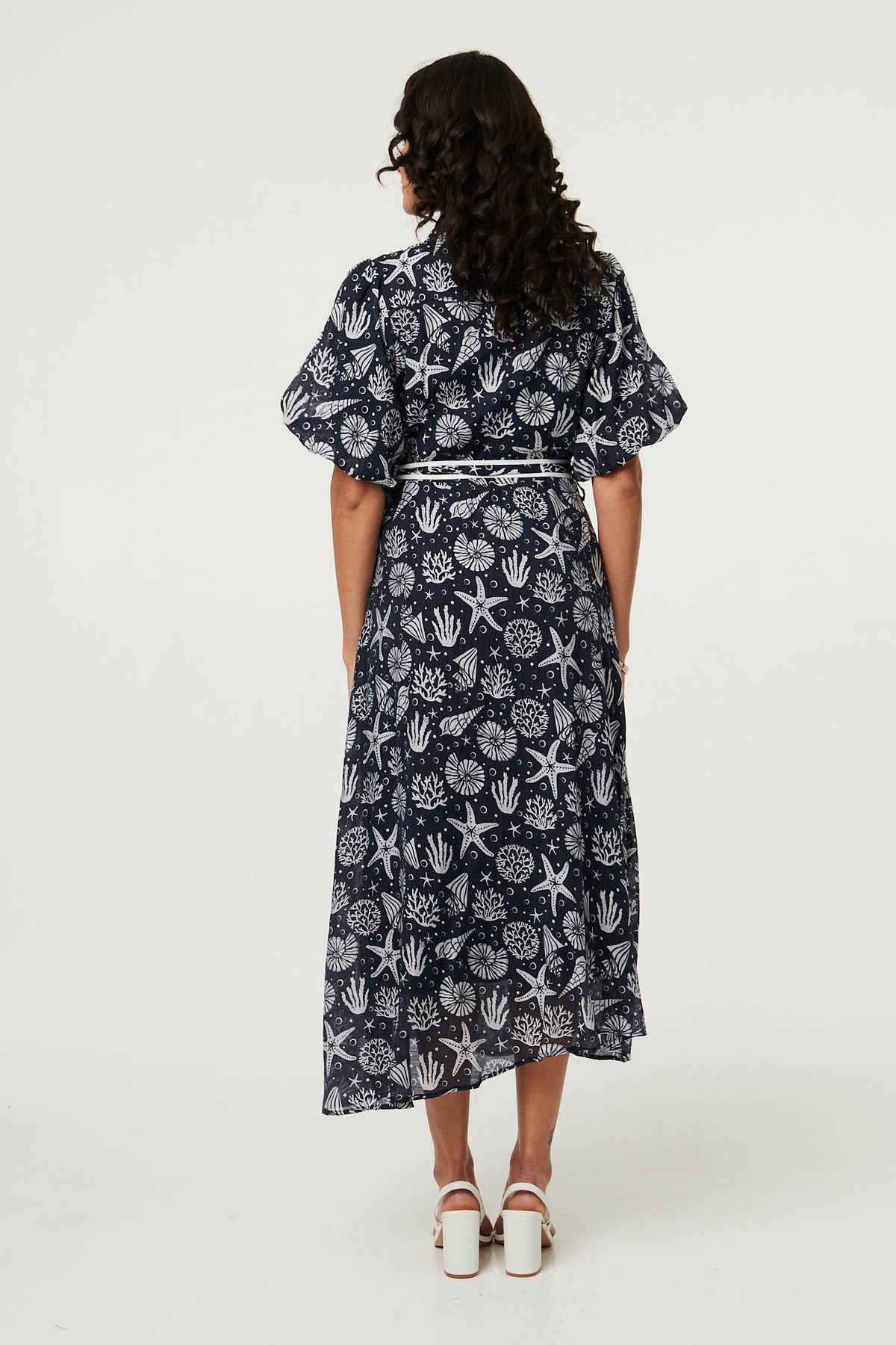 Tropical Print Puff Sleeve Midi Dress Side View