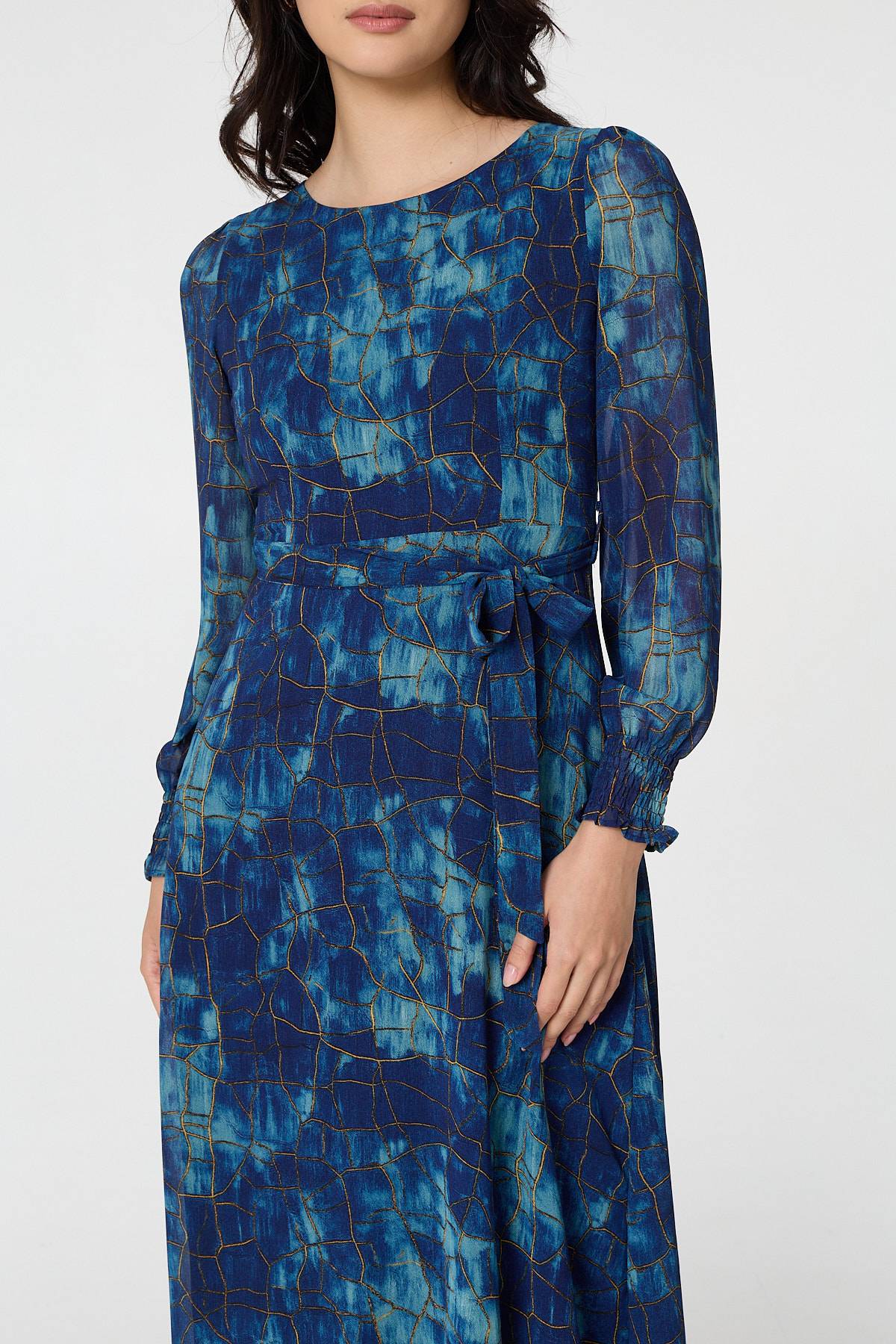 Printed Semi Sheer Tie Waist Maxi Dress Styled View