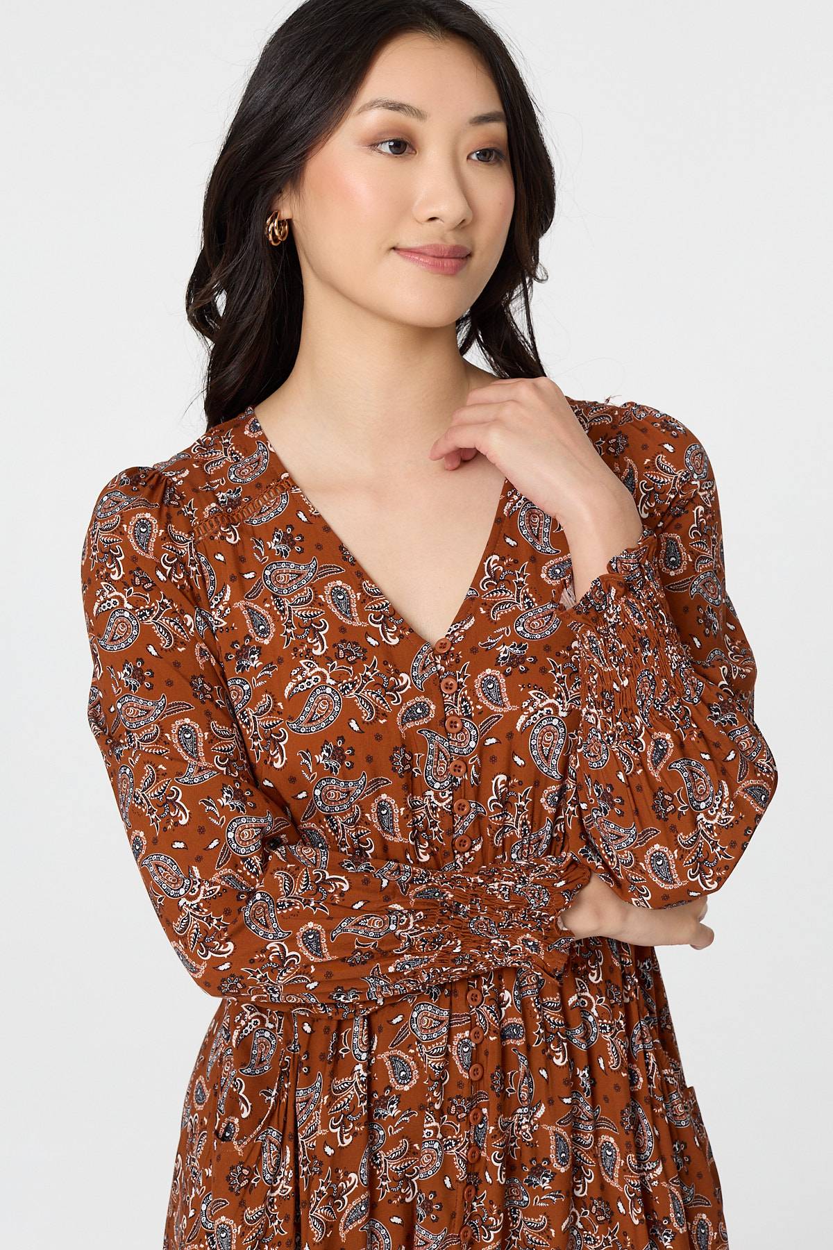 Paisley Shirred Lace Trim Maxi Dress Back View 2