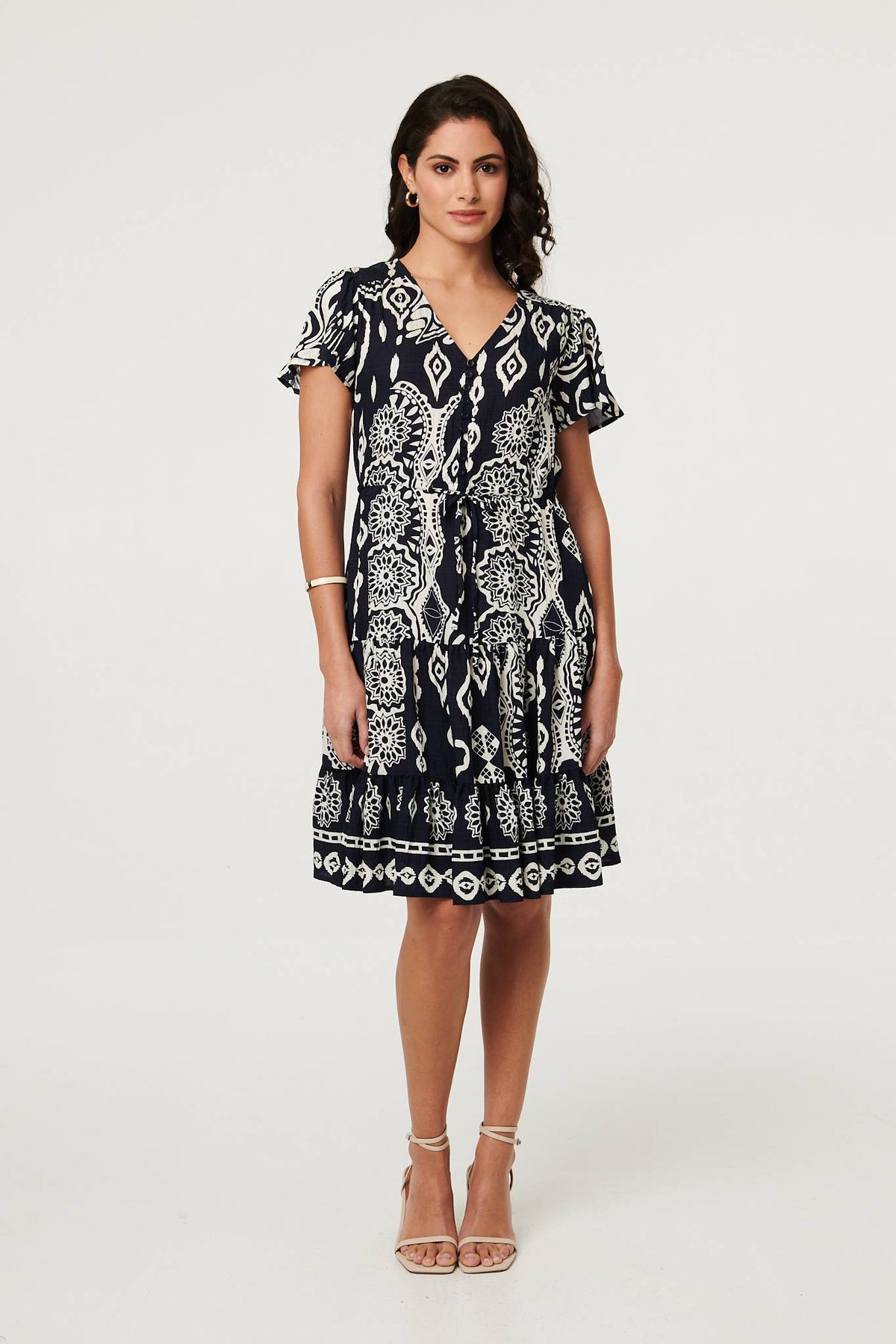 Abstract Angel Sleeve Knee Length Dress Detail View