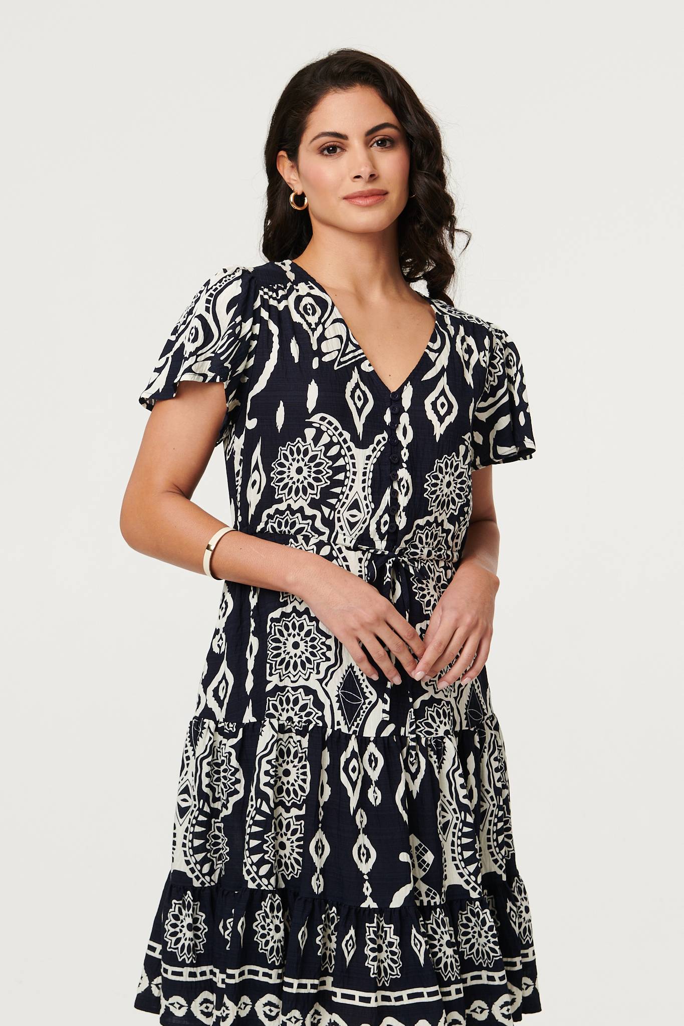 Abstract Angel Sleeve Knee Length Dress Full Length View