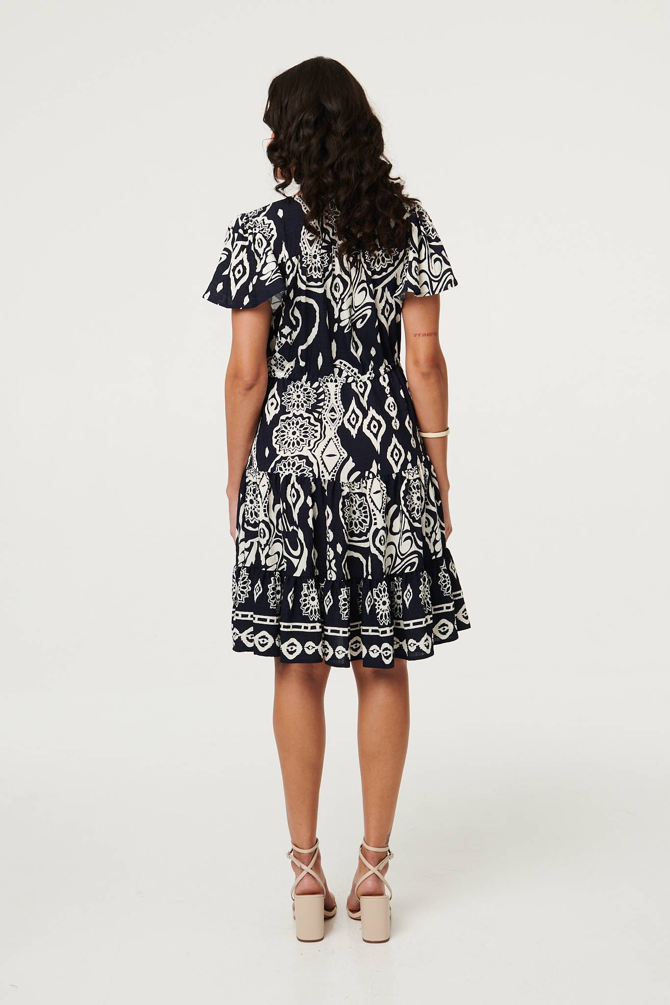 Abstract Angel Sleeve Knee Length Dress Side View