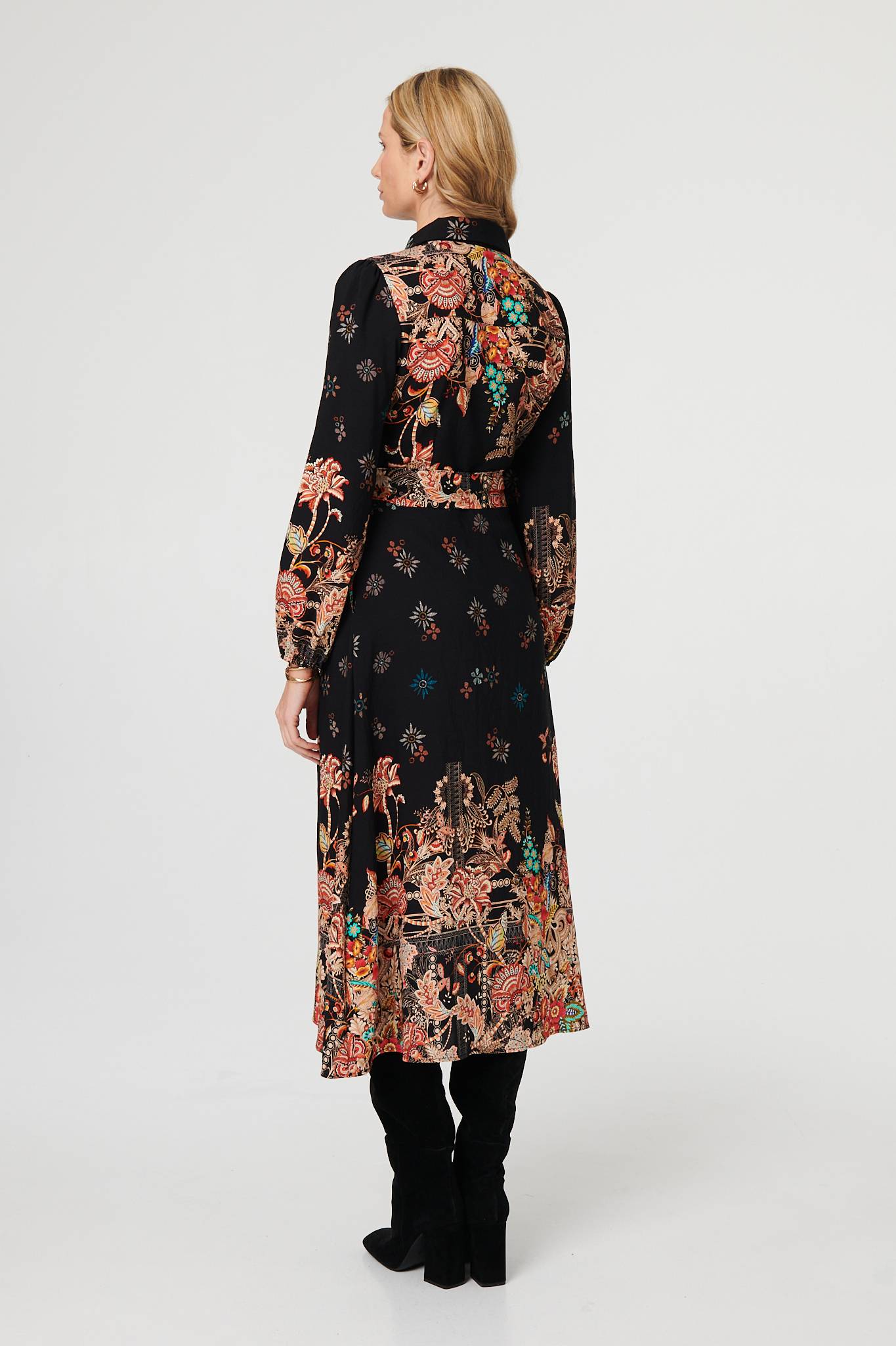 Floral Tie Waist Maxi Shirt Dress Styled View