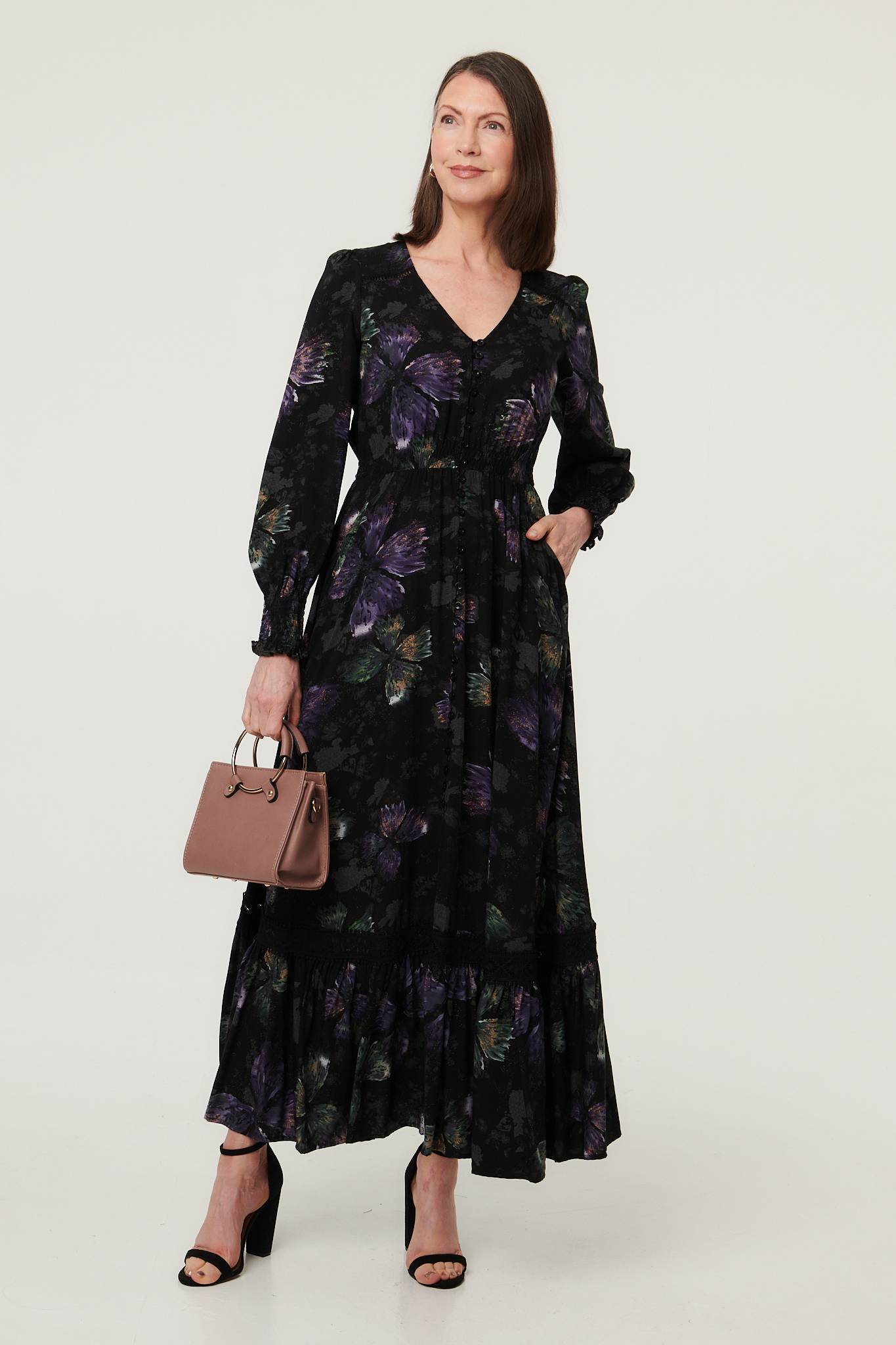 Floral Tier Long Sleeve Maxi Dress Styled View