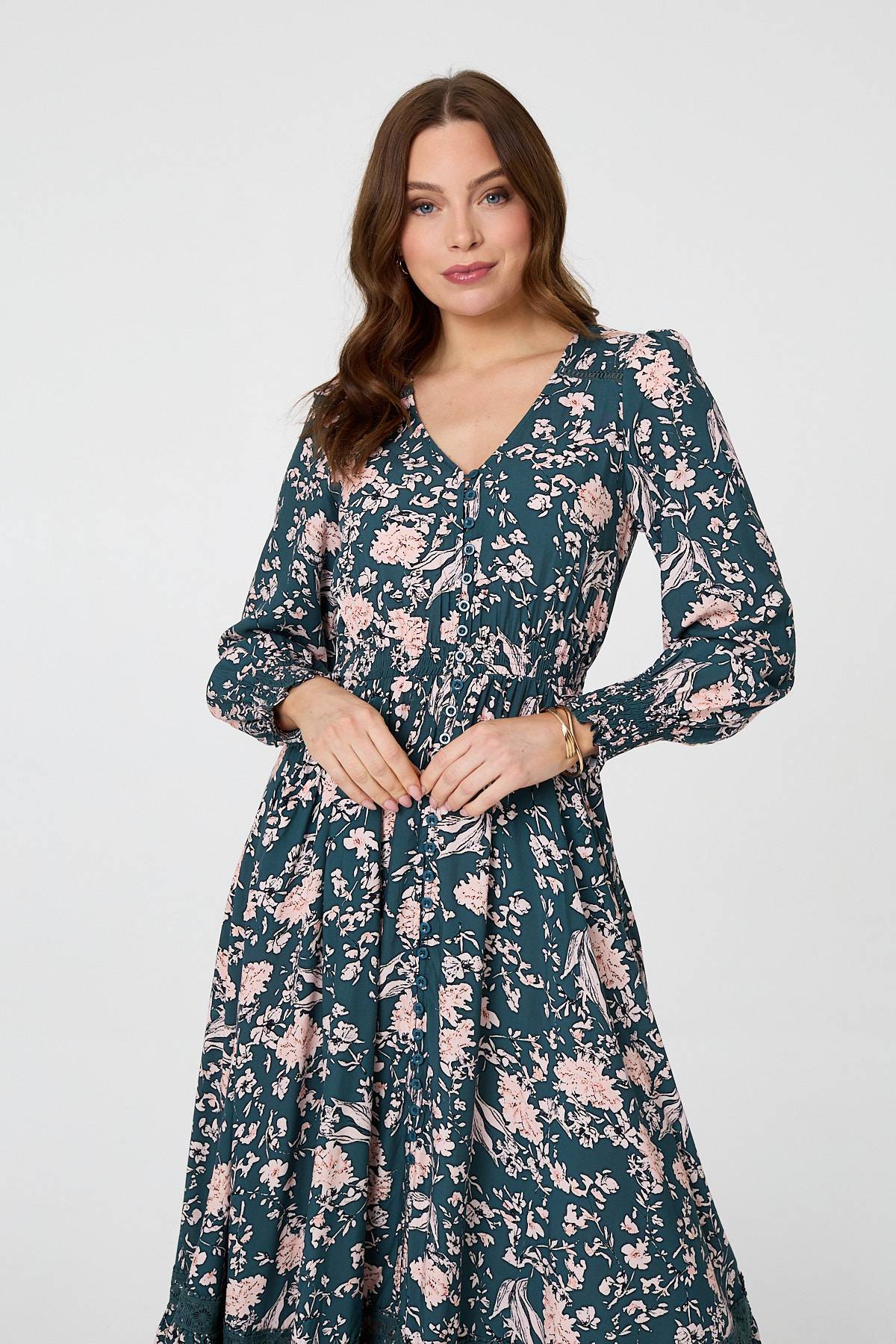 Floral Long Sleeve Lace Maxi Dress Back View