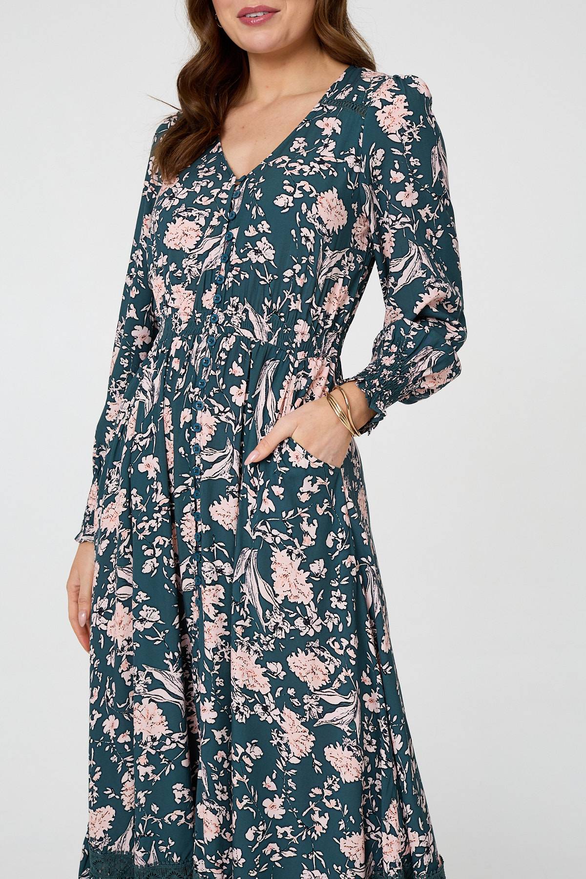 Floral Long Sleeve Lace Maxi Dress Detail View