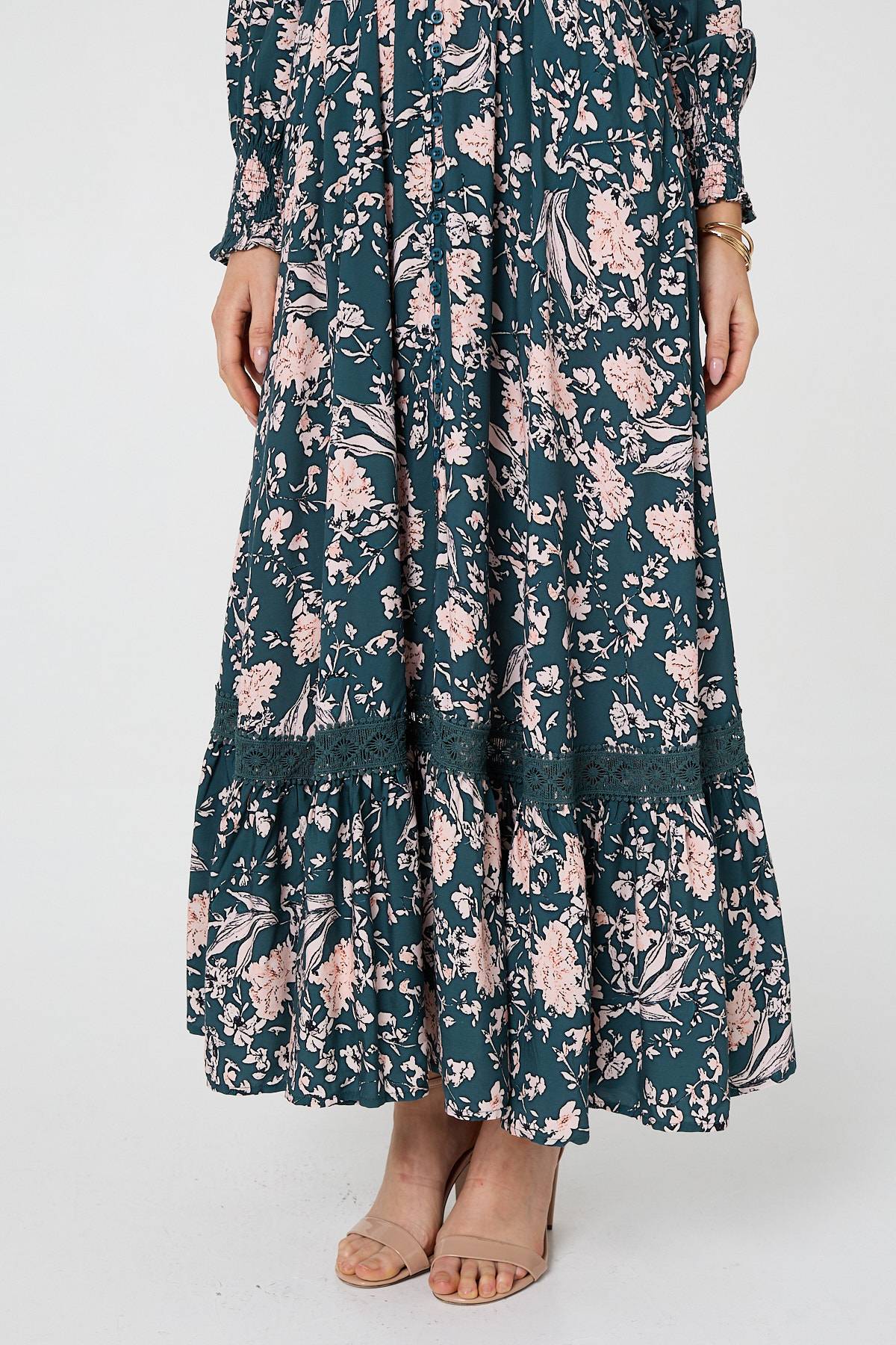 Floral Long Sleeve Lace Maxi Dress Styled View
