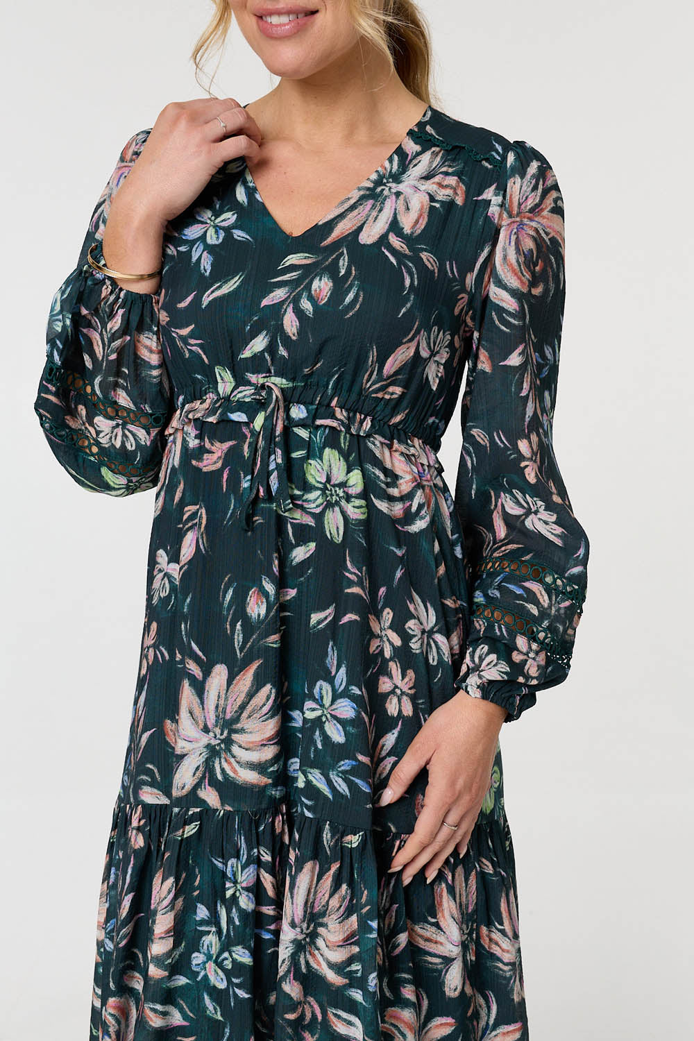 Floral Long Sleeve Relaxed Maxi Dress Full Length View