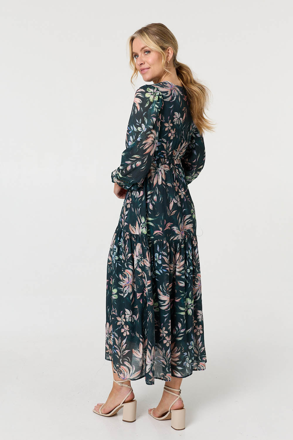 Floral Long Sleeve Relaxed Maxi Dress Side View