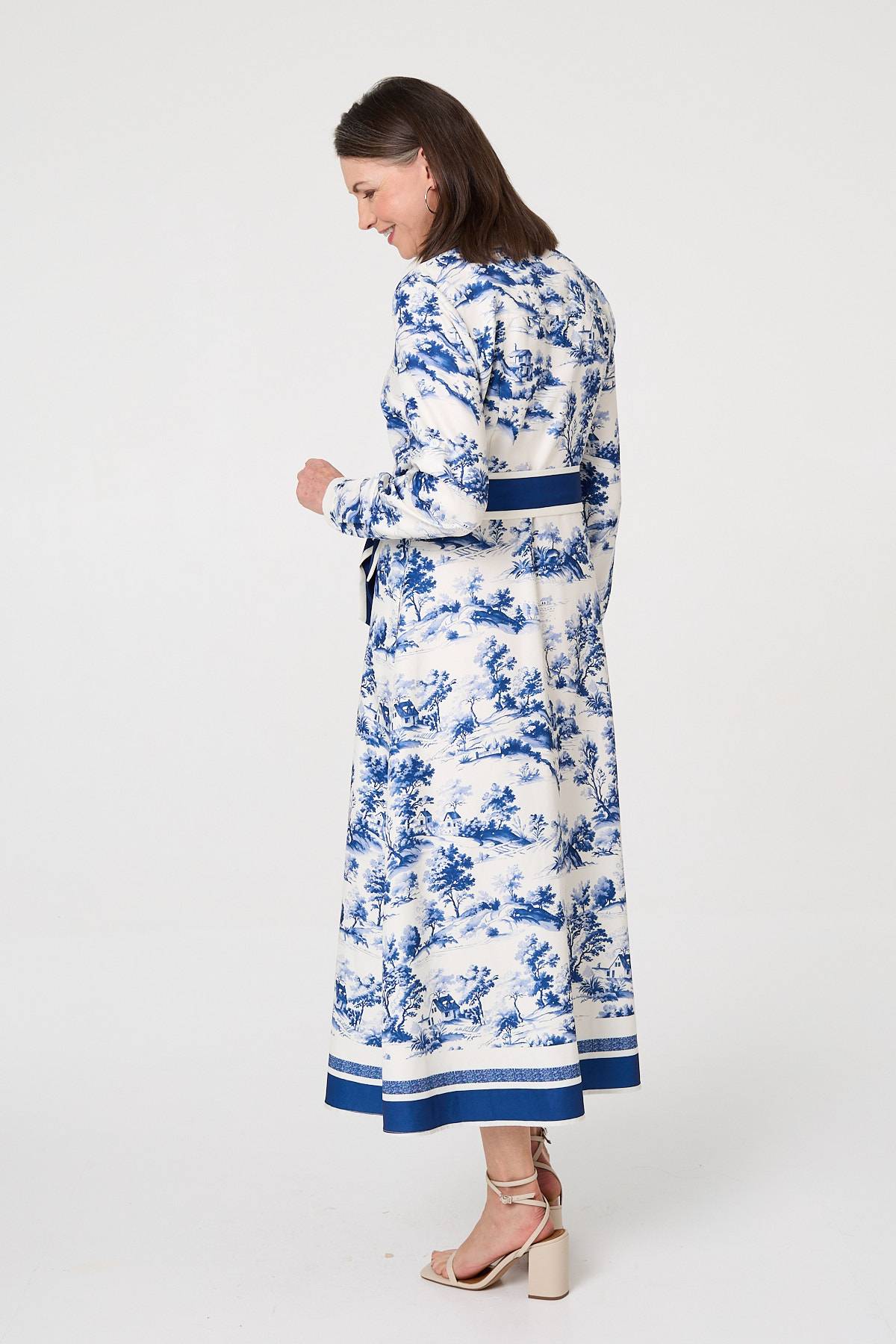 Border Print Tie Waist Maxi Shirt Dress Detail View