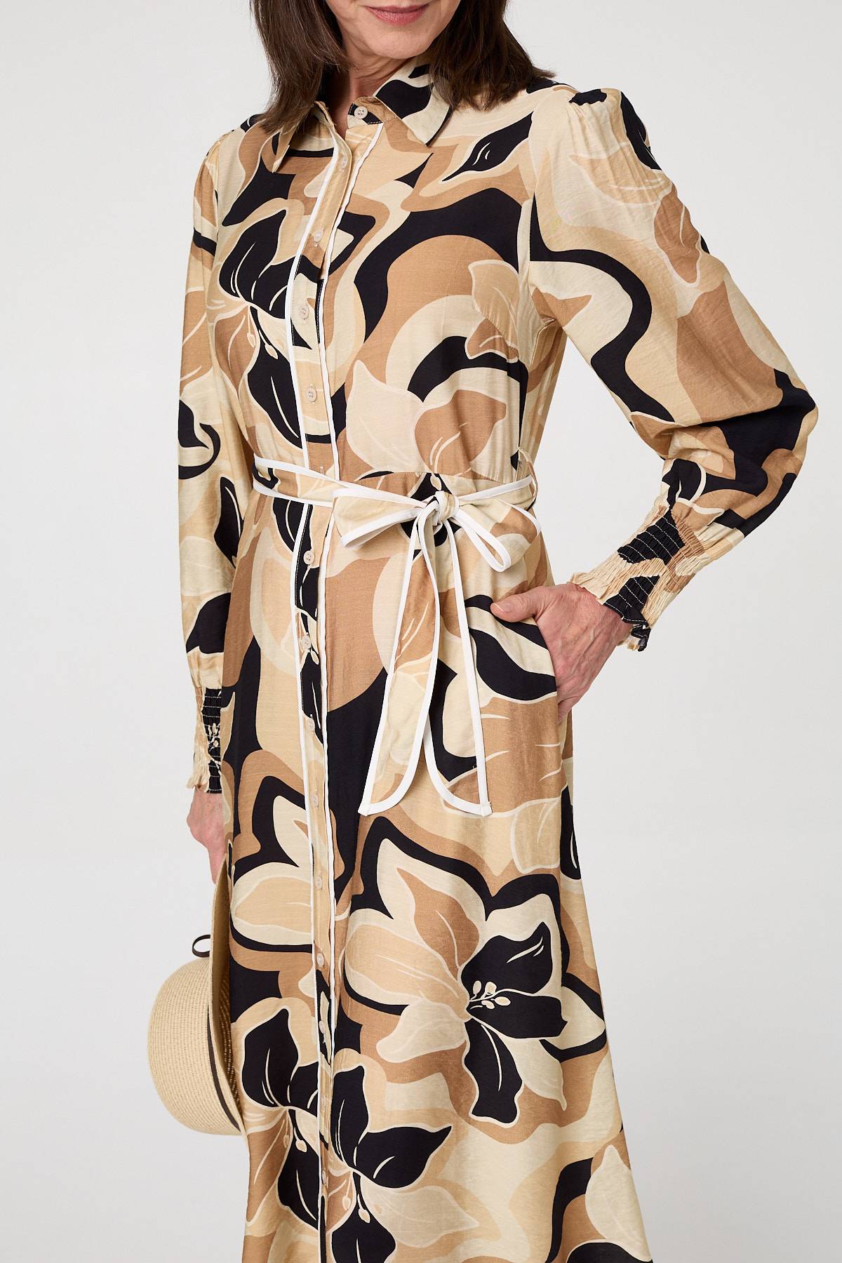 Abstract Floral Midi Shirt Dress Styled View