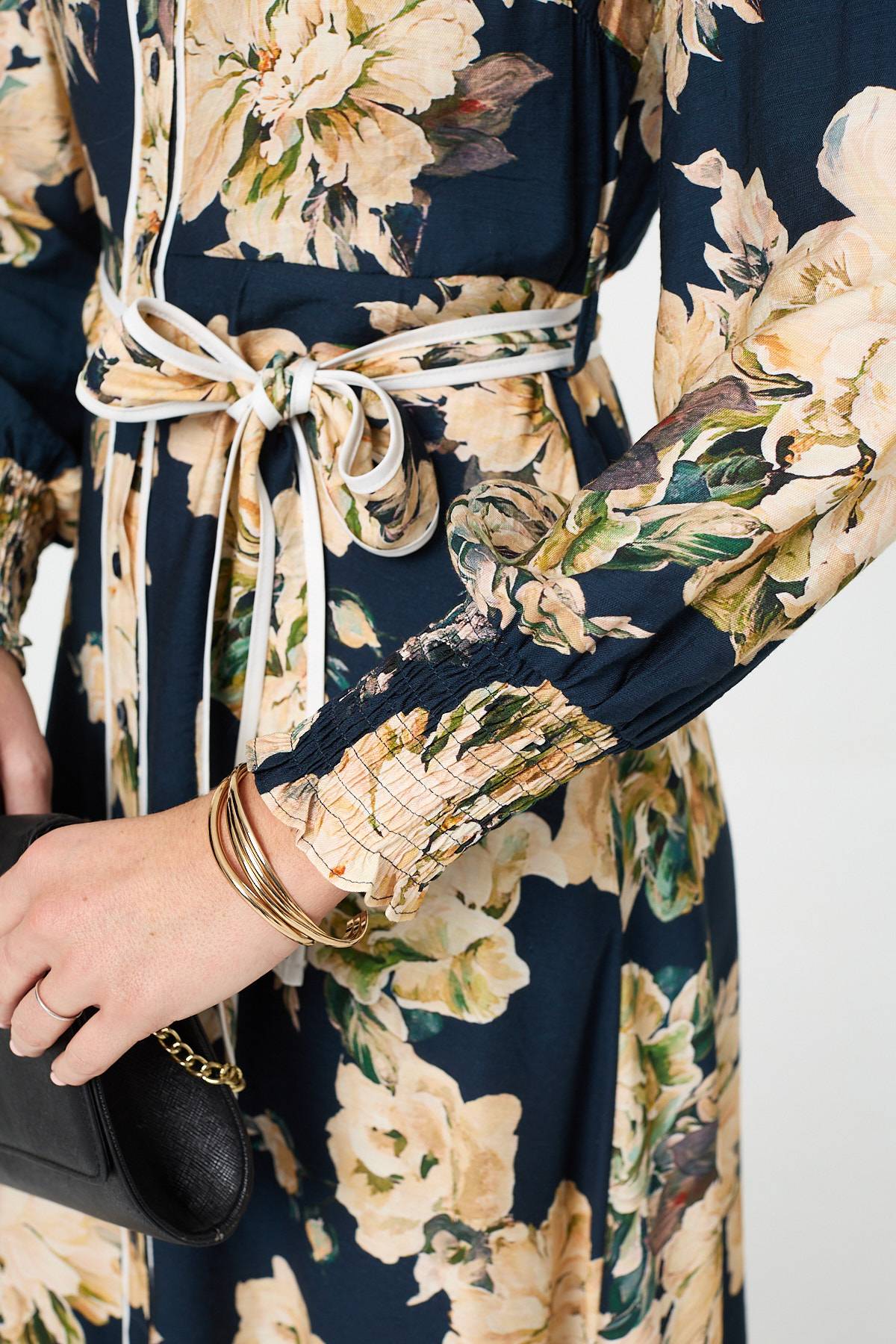 Floral Print Tie Waist Midi Shirt Dress Styled View