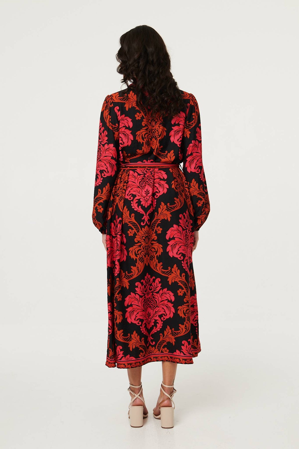 Baroque Print Long Sleeve Maxi Dress Side View
