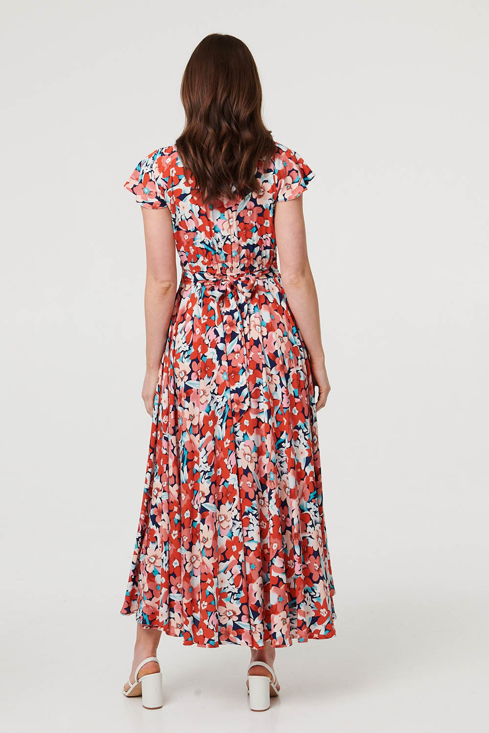 Ruched Tie Back Cap Sleeve Maxi Dress Side View