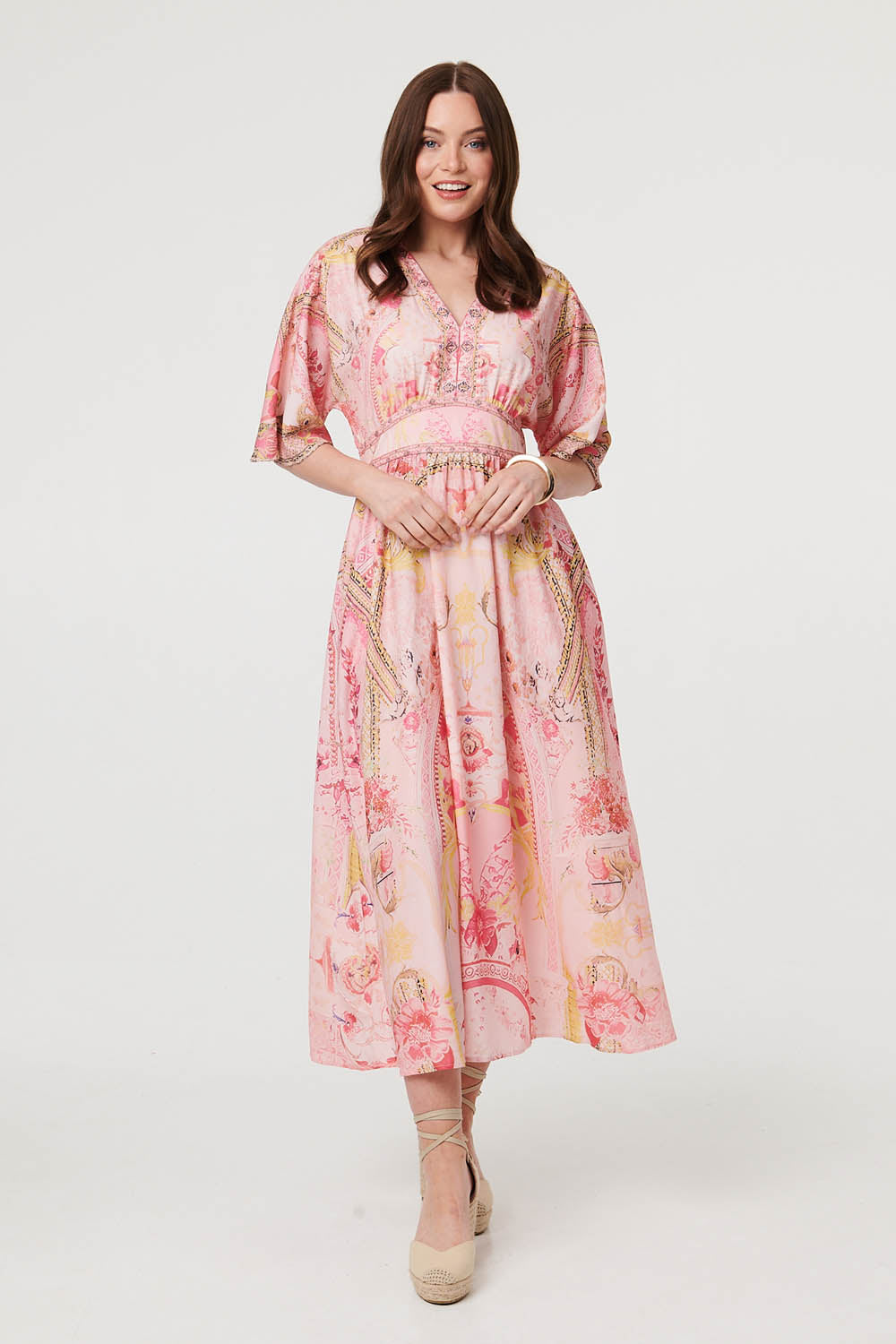 Relaxed 3/4 Sleeve Empire Maxi Dress Front View