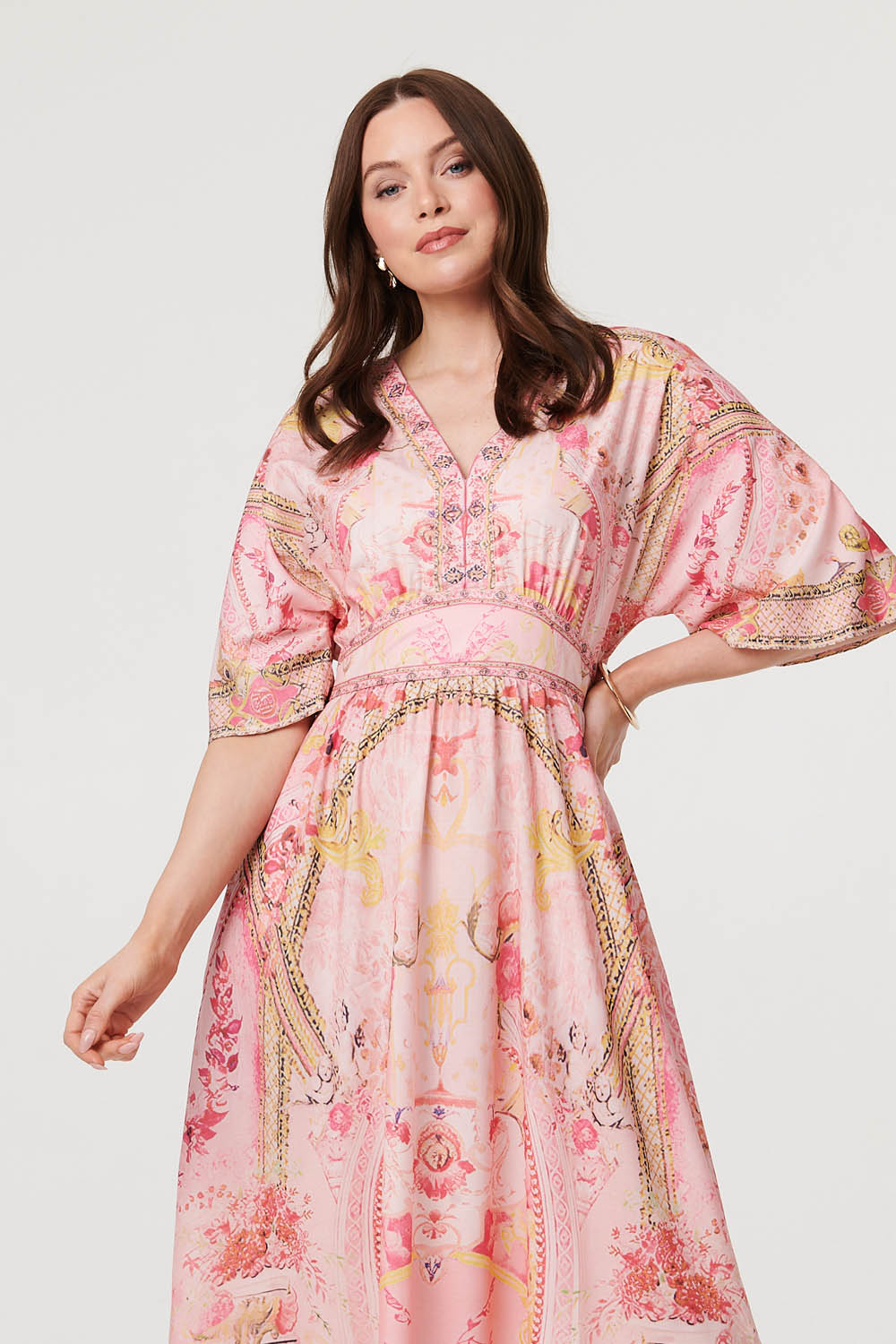 Relaxed 3/4 Sleeve Empire Maxi Dress Back View