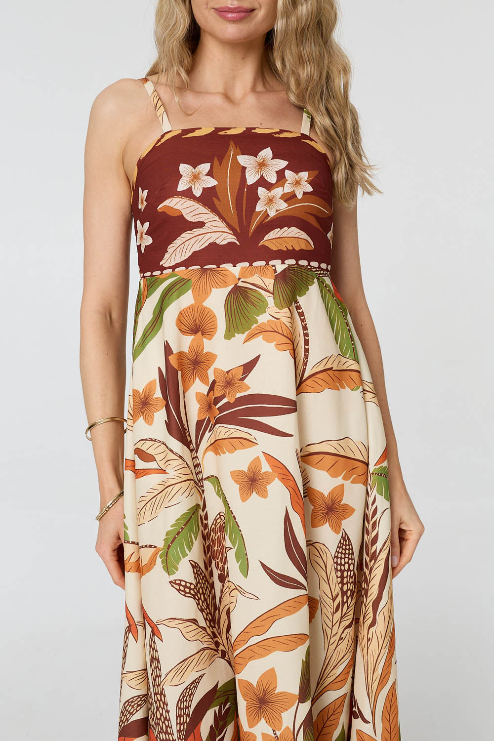 Floral Cami Strap A-Line Midi Dress Full Length View