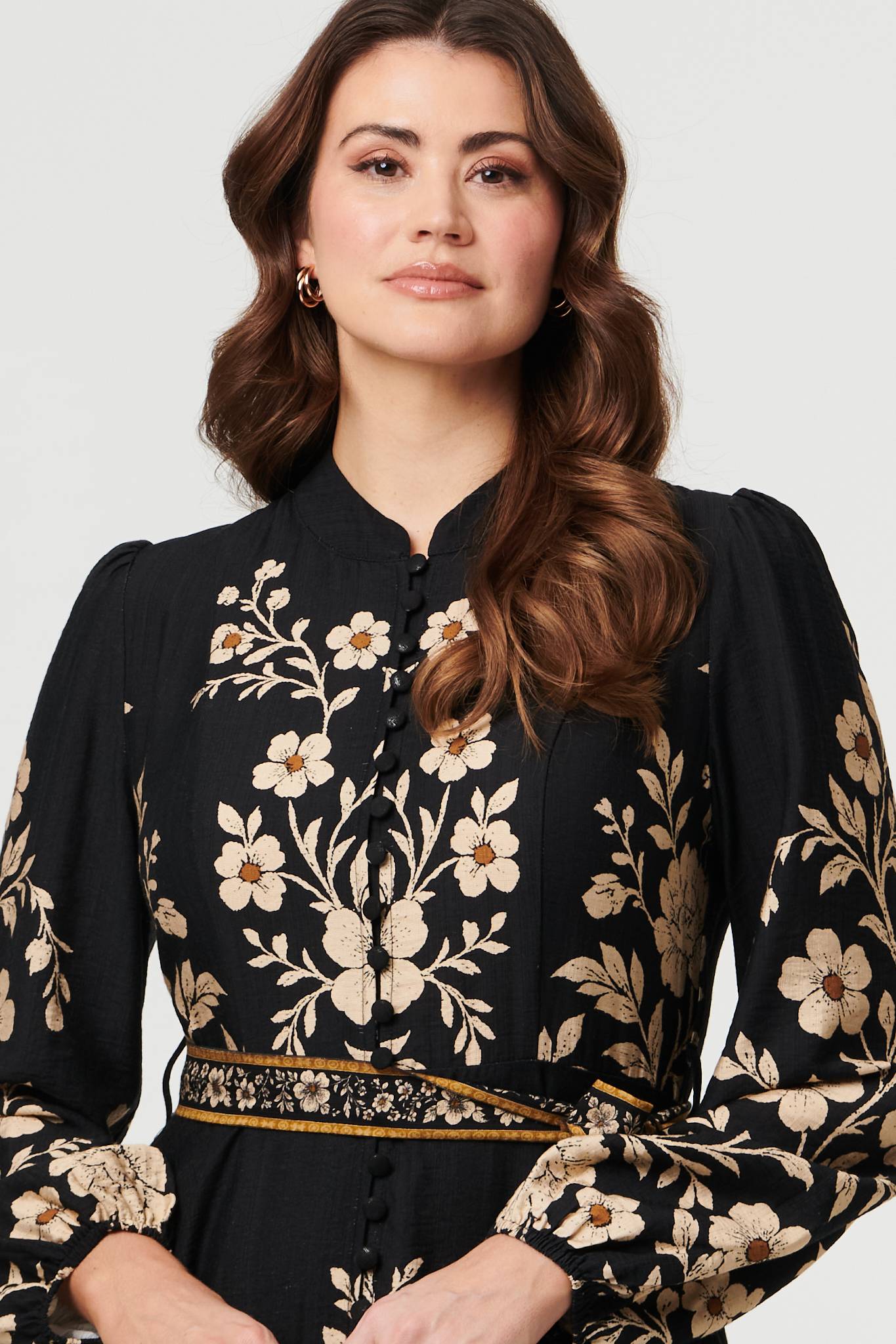Floral Tie Waist A-Line Knee Length Dress Styled View