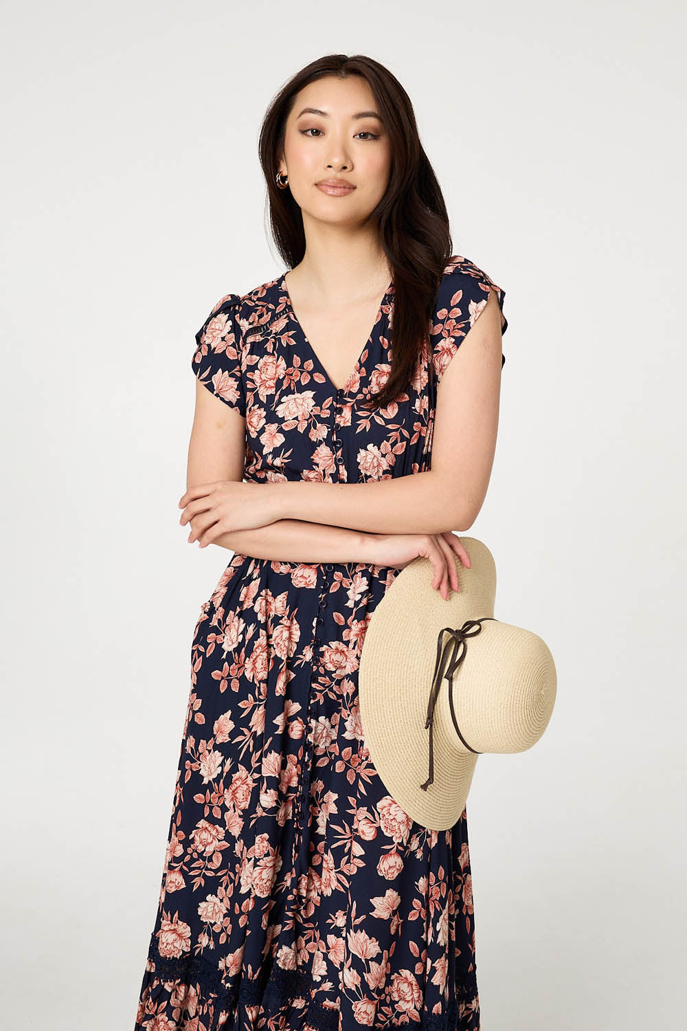 Lace Trim Tiered Cap Sleeve Maxi Dress Back View
