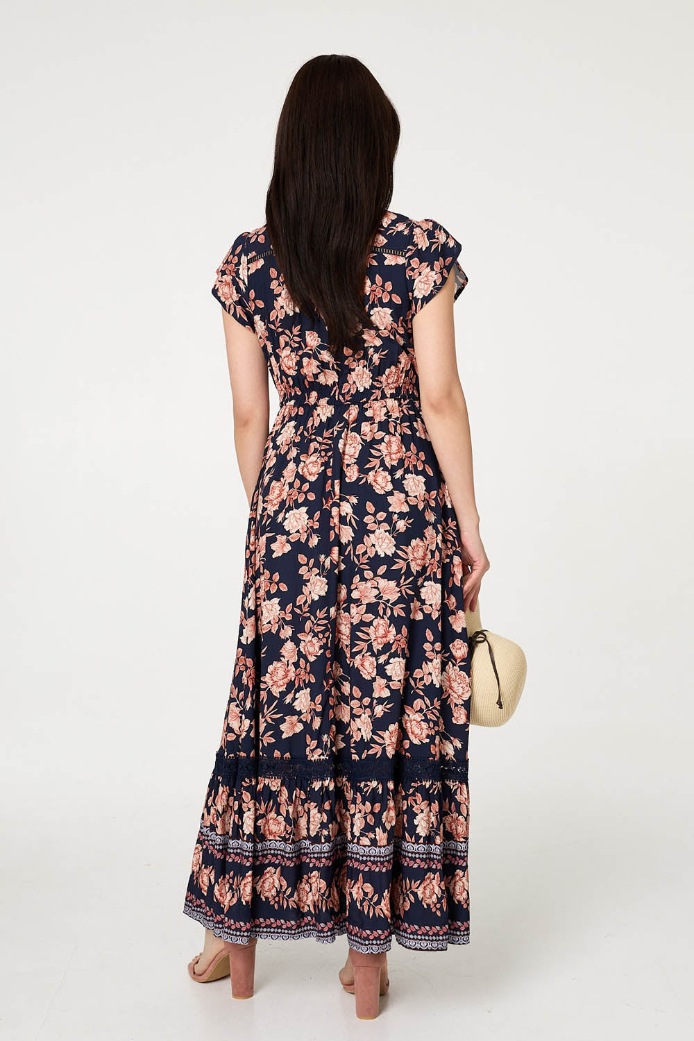 Lace Trim Tiered Cap Sleeve Maxi Dress Side View