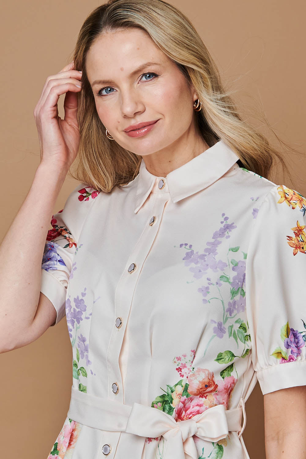 Floral 1/2 Sleeve Tie Waist Midi Dress Styled View